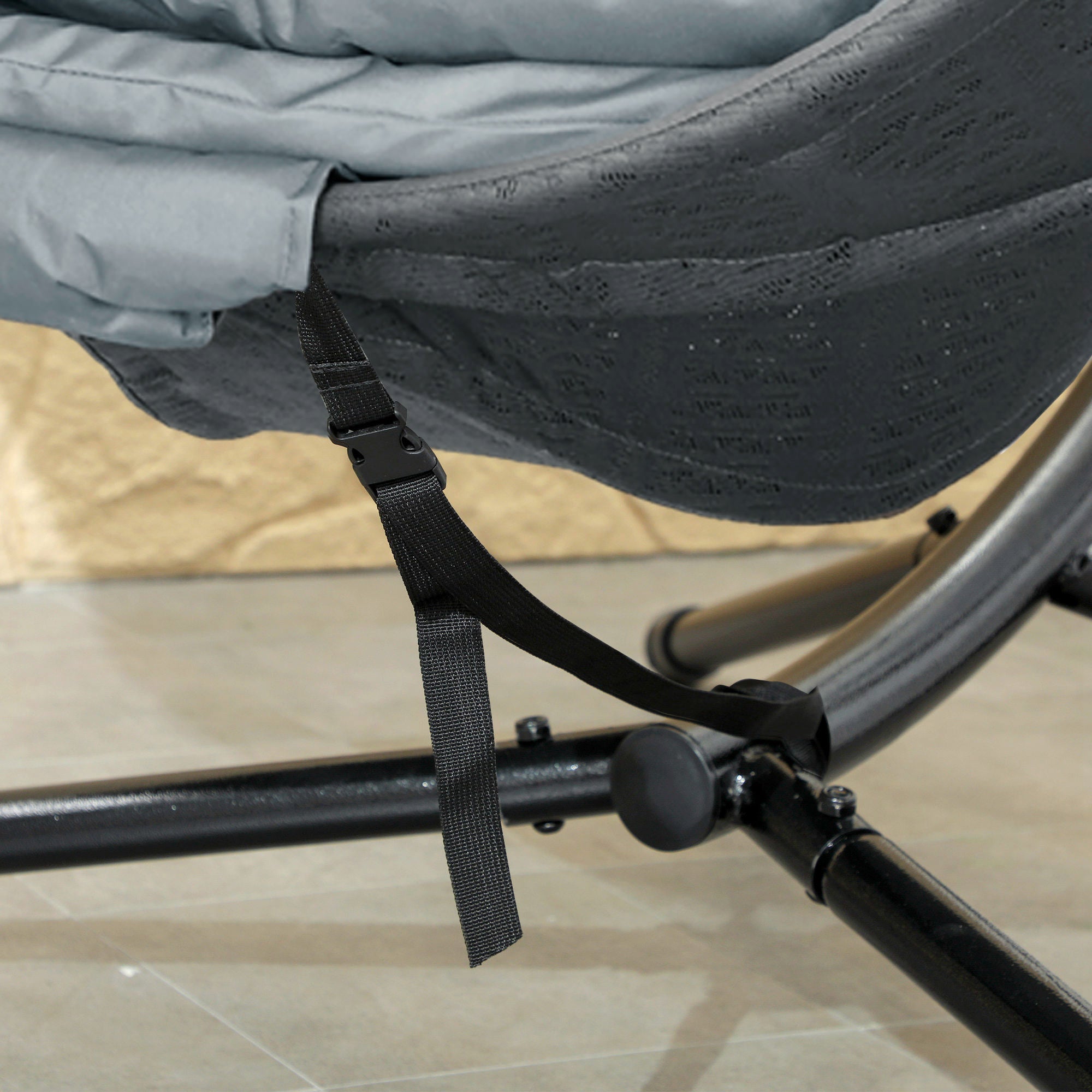 Outsunny Hanging Swing Chair with Metal Stand, Side Pocket, Grey