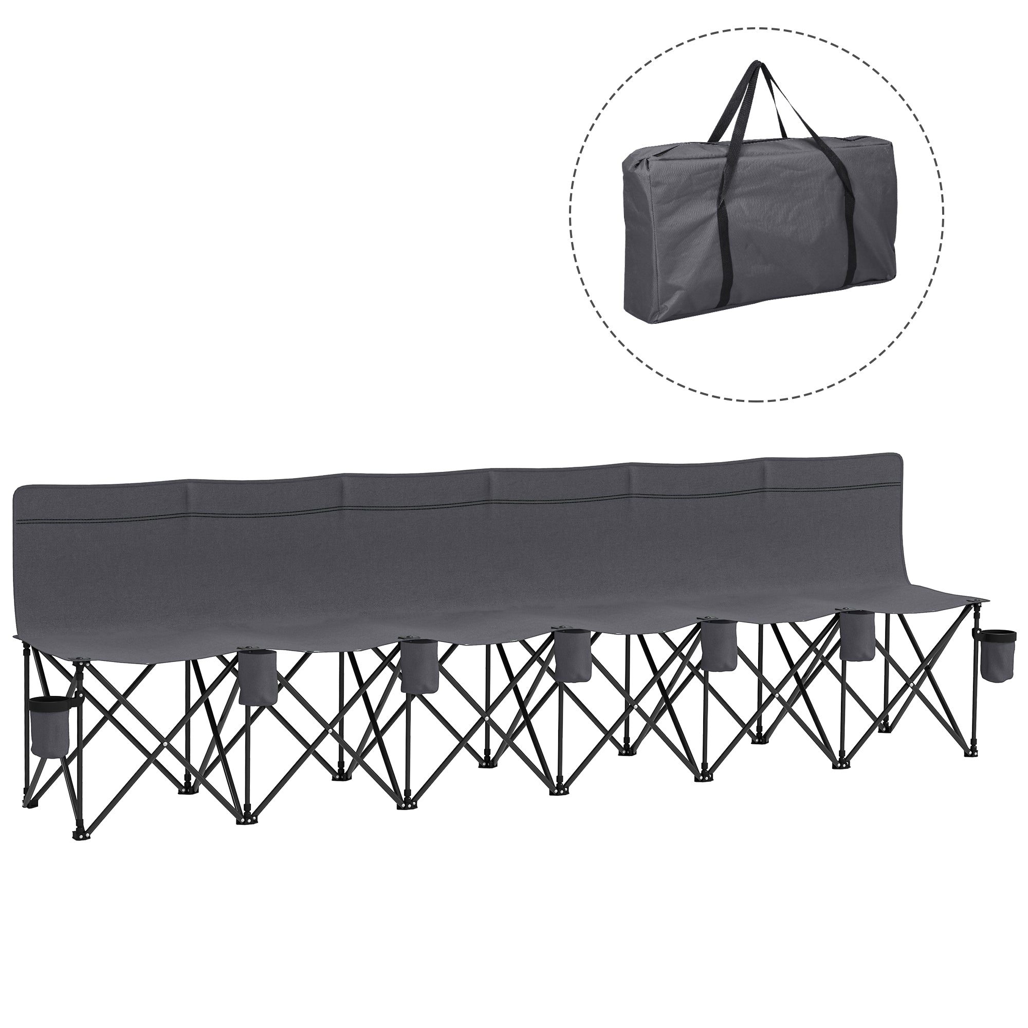 Outsunny 6-Seater Folding Camping Bench Chair with Cup Holders, Charcoal Grey