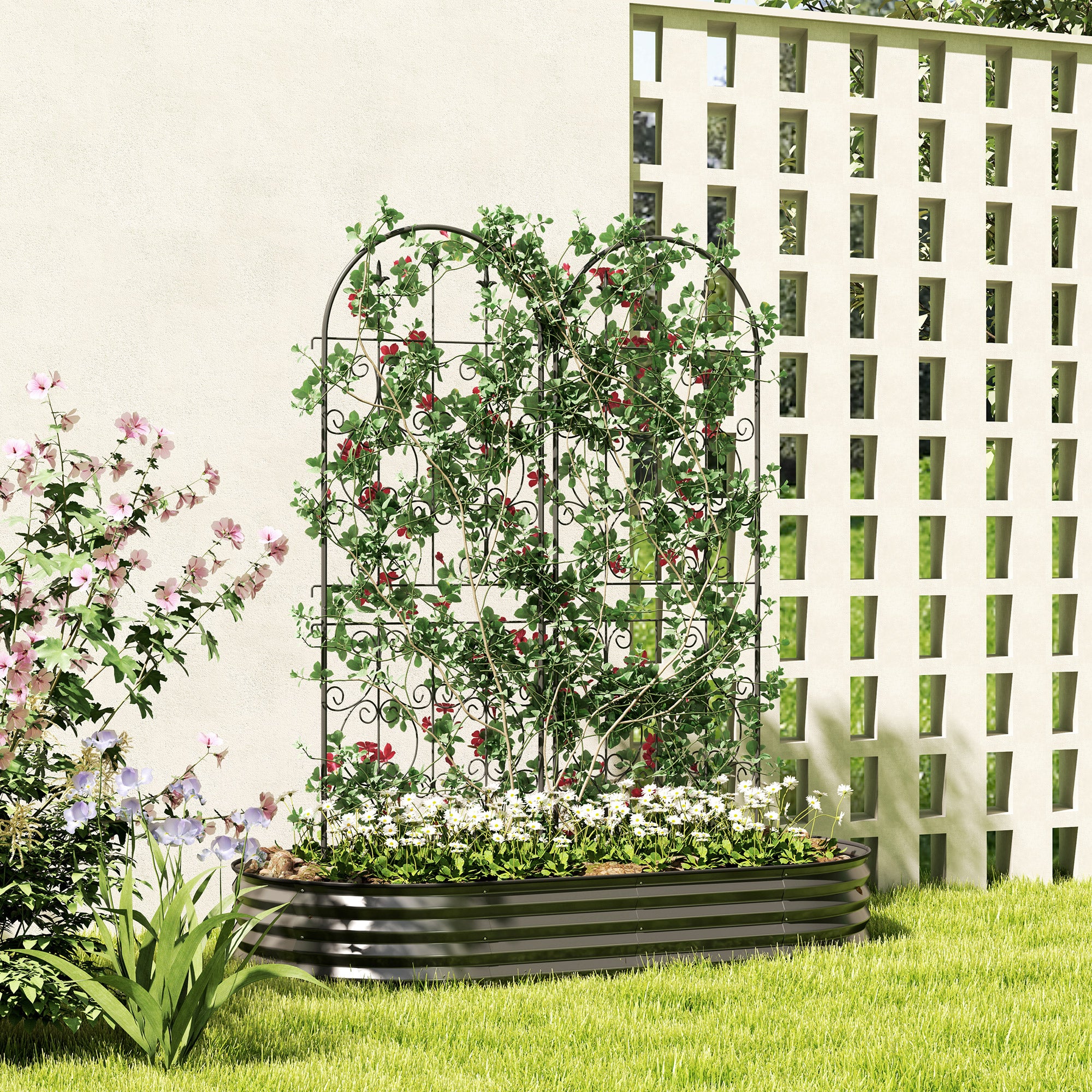 Outsunny Set of 2 Black Metal Garden Trellis Panels, 150 x 50 cm