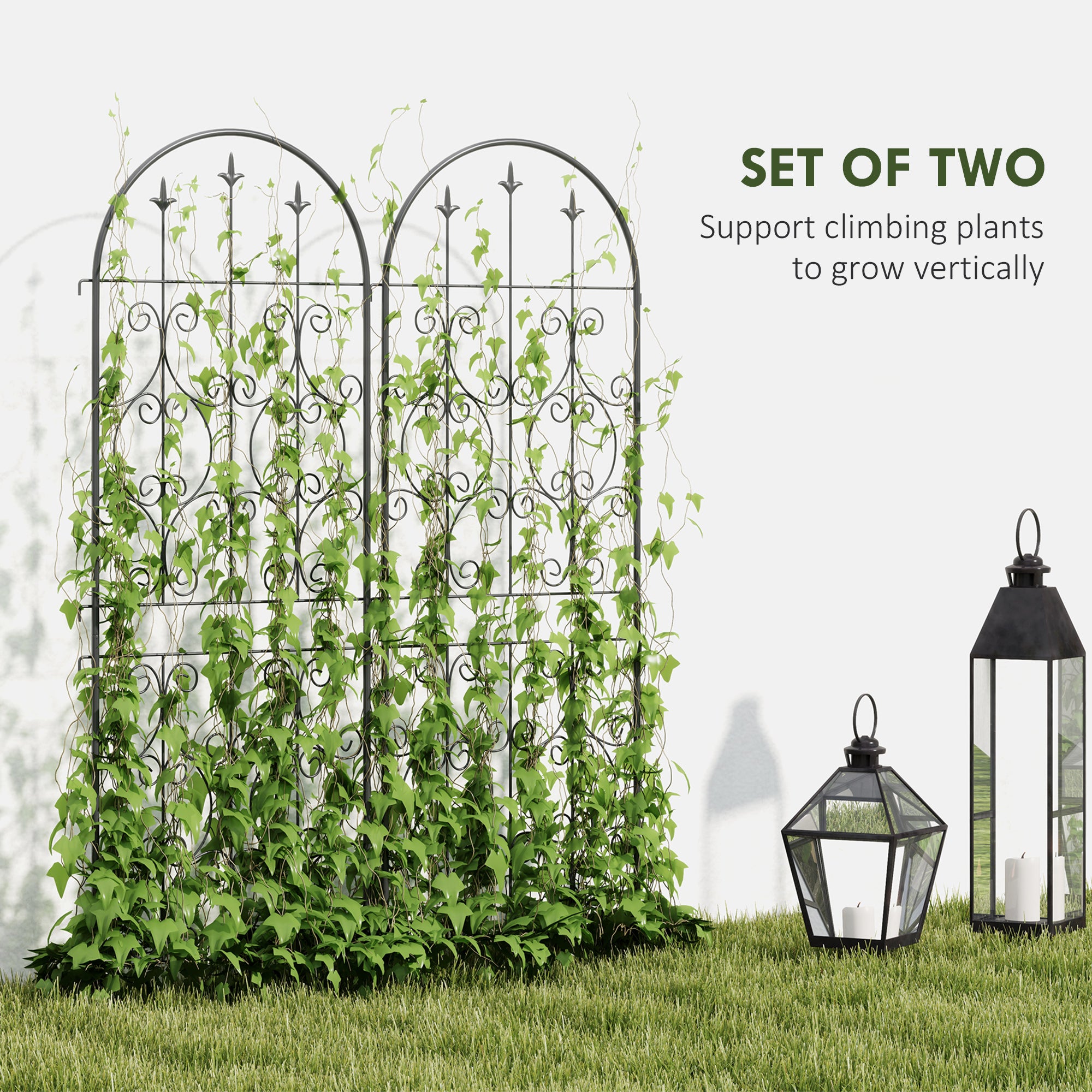 Outsunny Set of 2 Black Metal Garden Trellis Panels, 150 x 50 cm