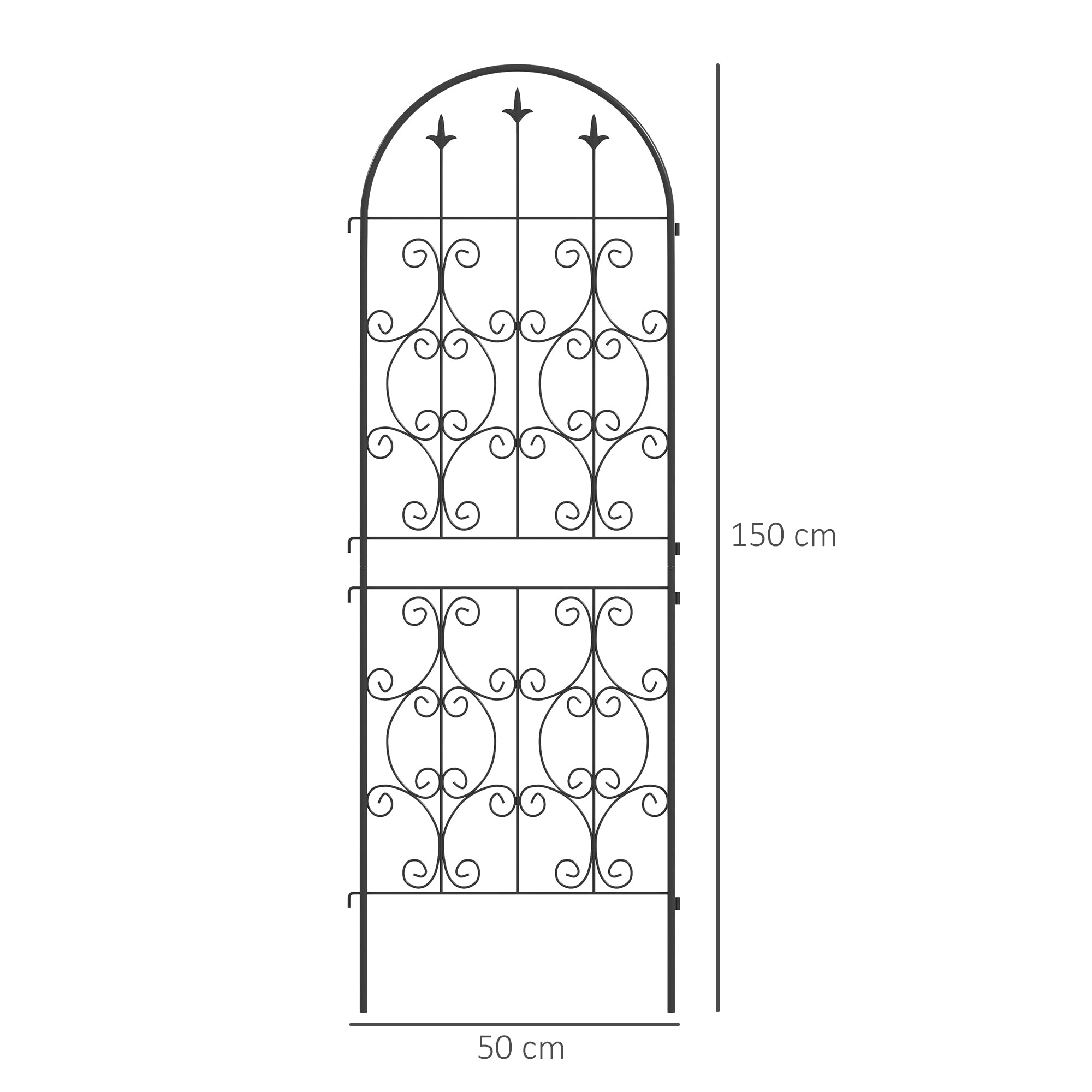 Outsunny Set of 2 Black Metal Garden Trellis Panels, 150 x 50 cm
