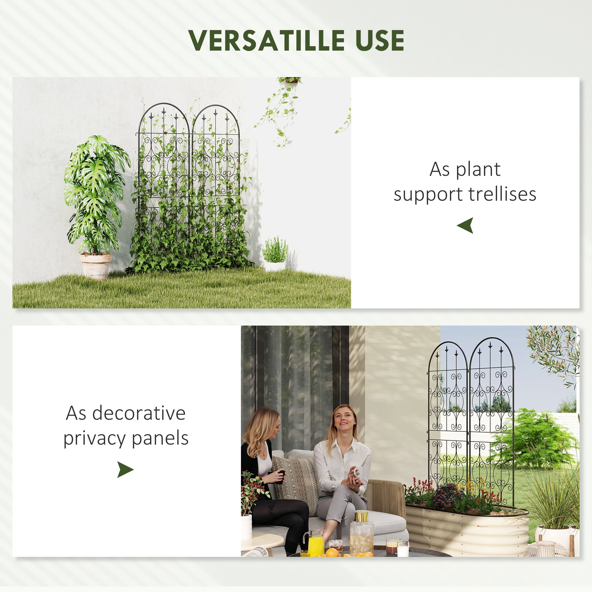 Outsunny Set of 2 Black Metal Garden Trellis Panels, 150 x 50 cm