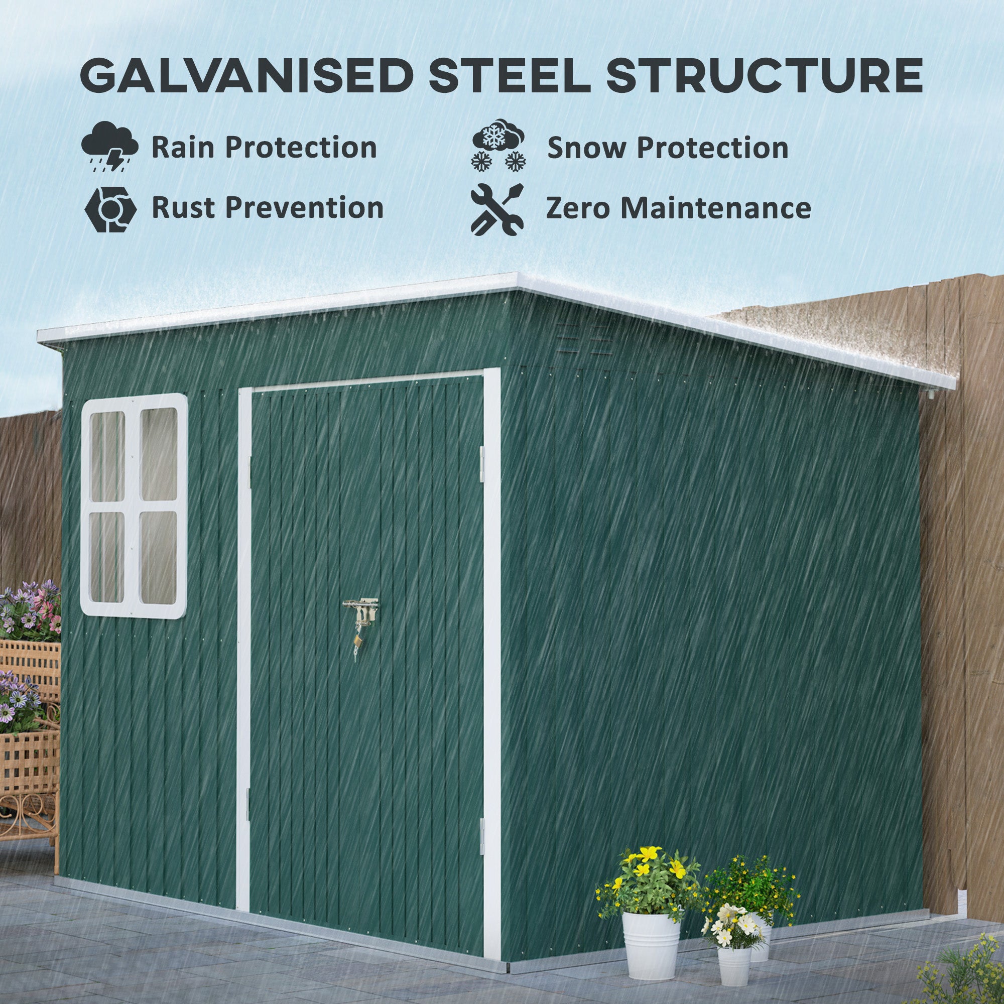Outsunny Green Galvanised Steel Garden Shed with Foundation Kit