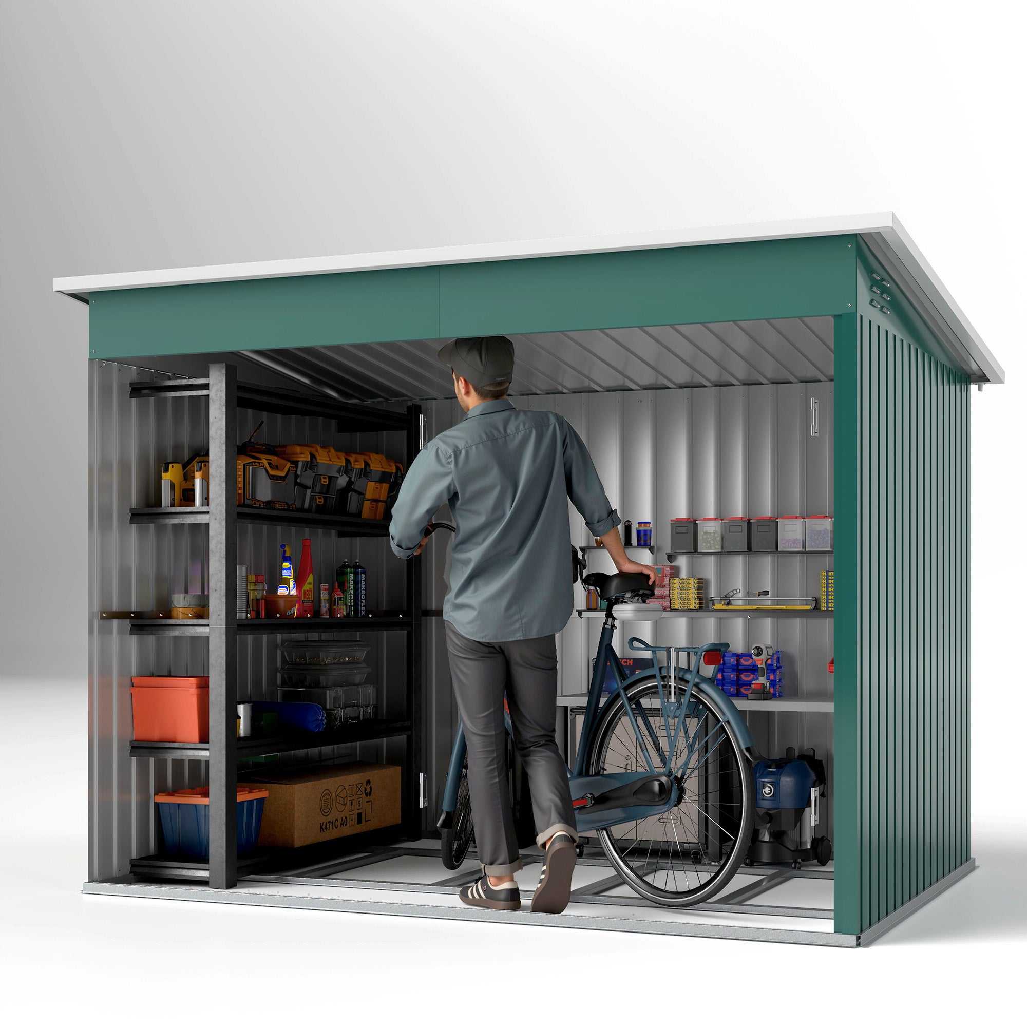 Outsunny Green Galvanised Steel Garden Shed with Foundation Kit