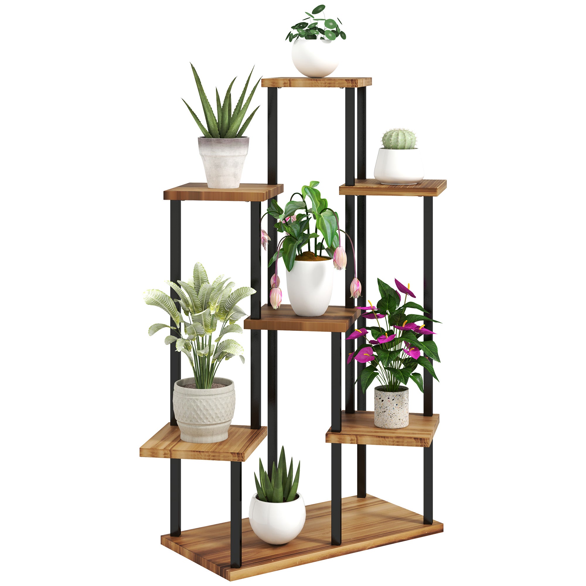 Outsunny 7-Tier Tall Plant Stand, Steel Frame & Fir Wood Base