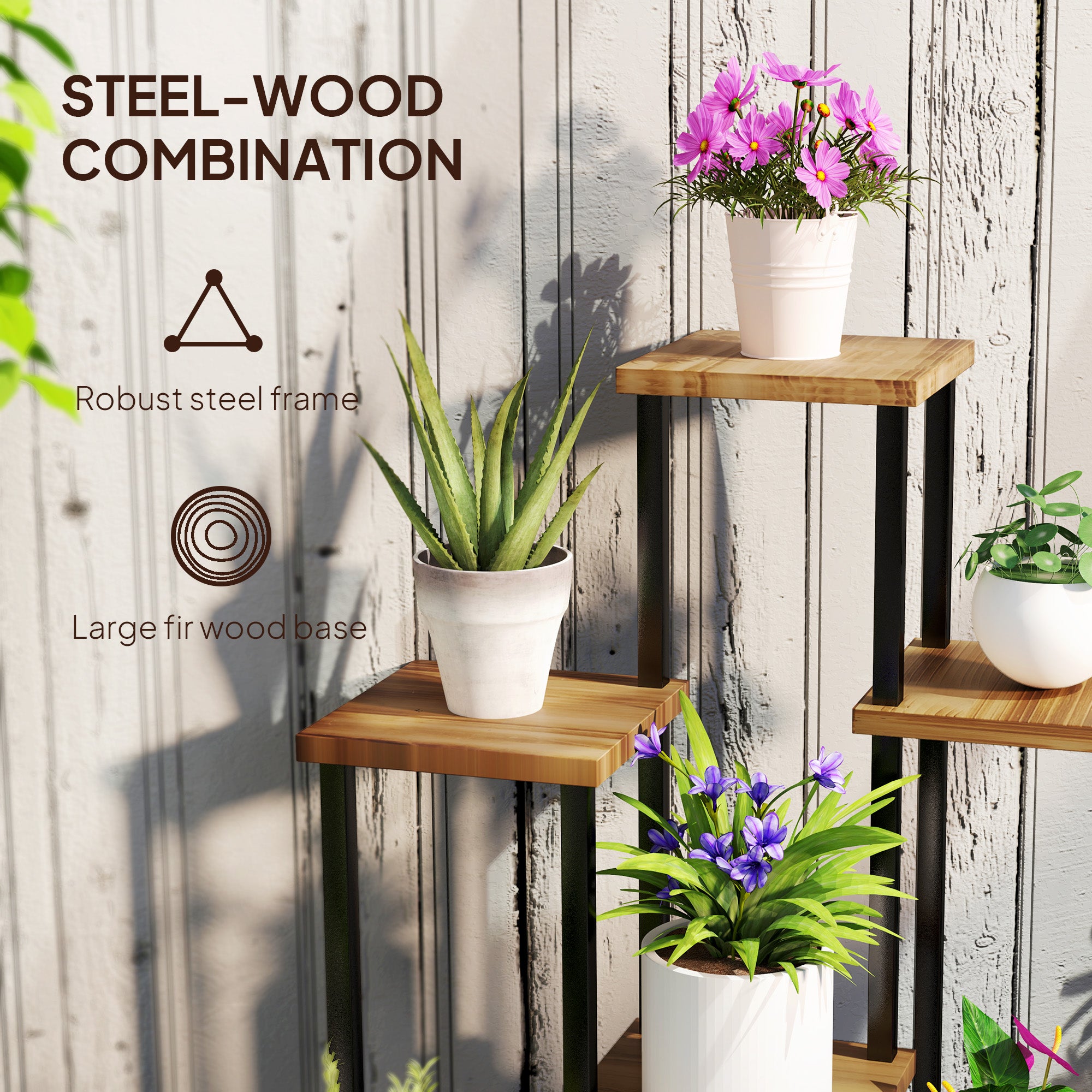 Outsunny 7-Tier Tall Plant Stand, Steel Frame & Fir Wood Base