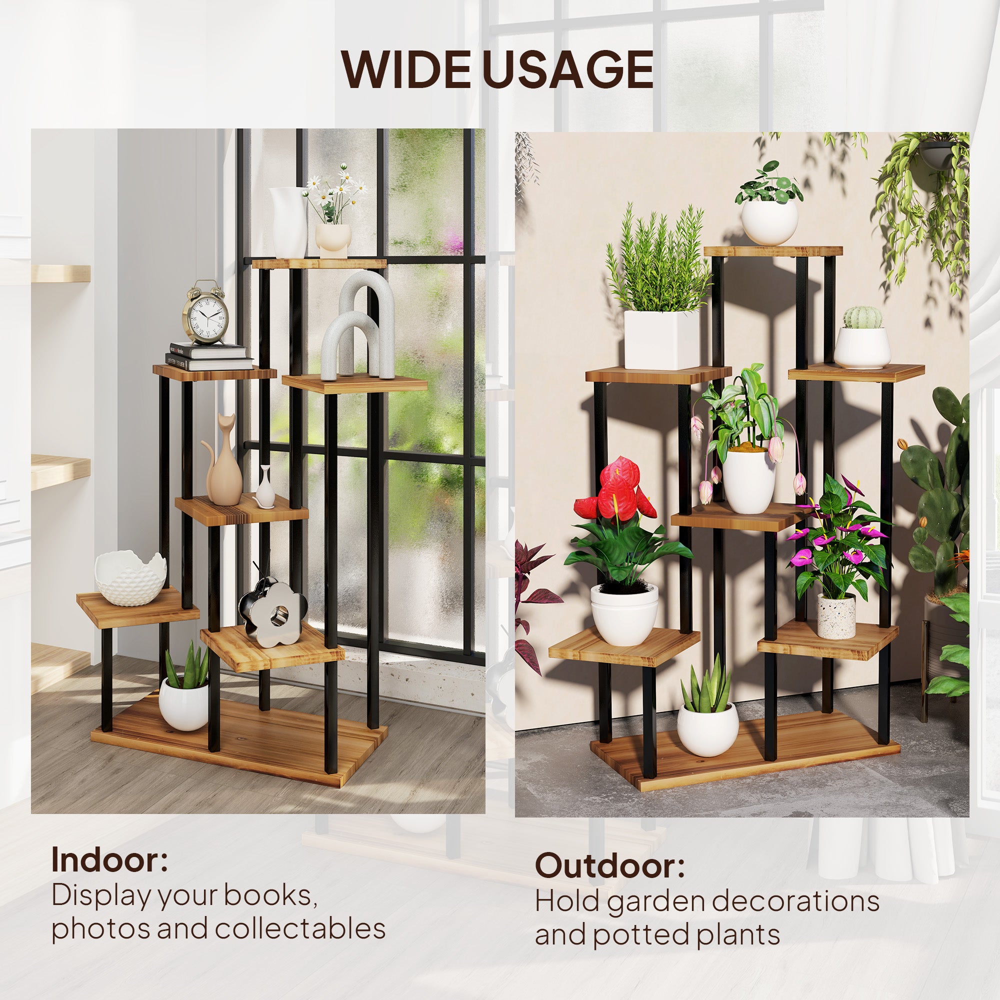 Outsunny 7-Tier Tall Plant Stand, Steel Frame & Fir Wood Base