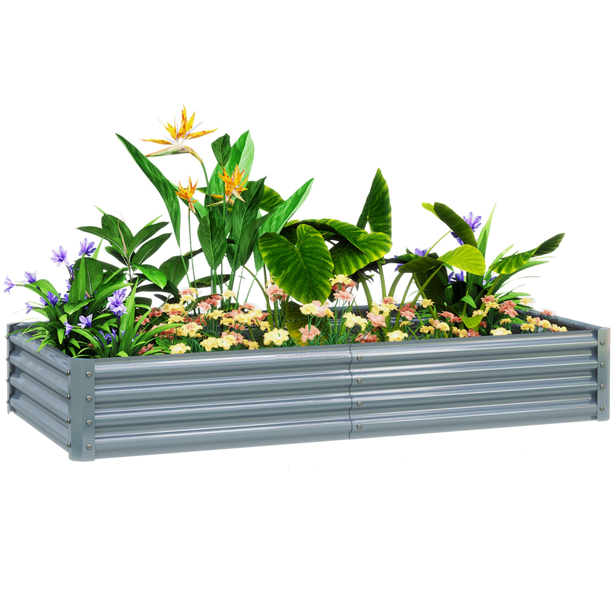 Outsunny Galvanised Steel Raised Garden Bed 180 x 90 x 30cm Silver