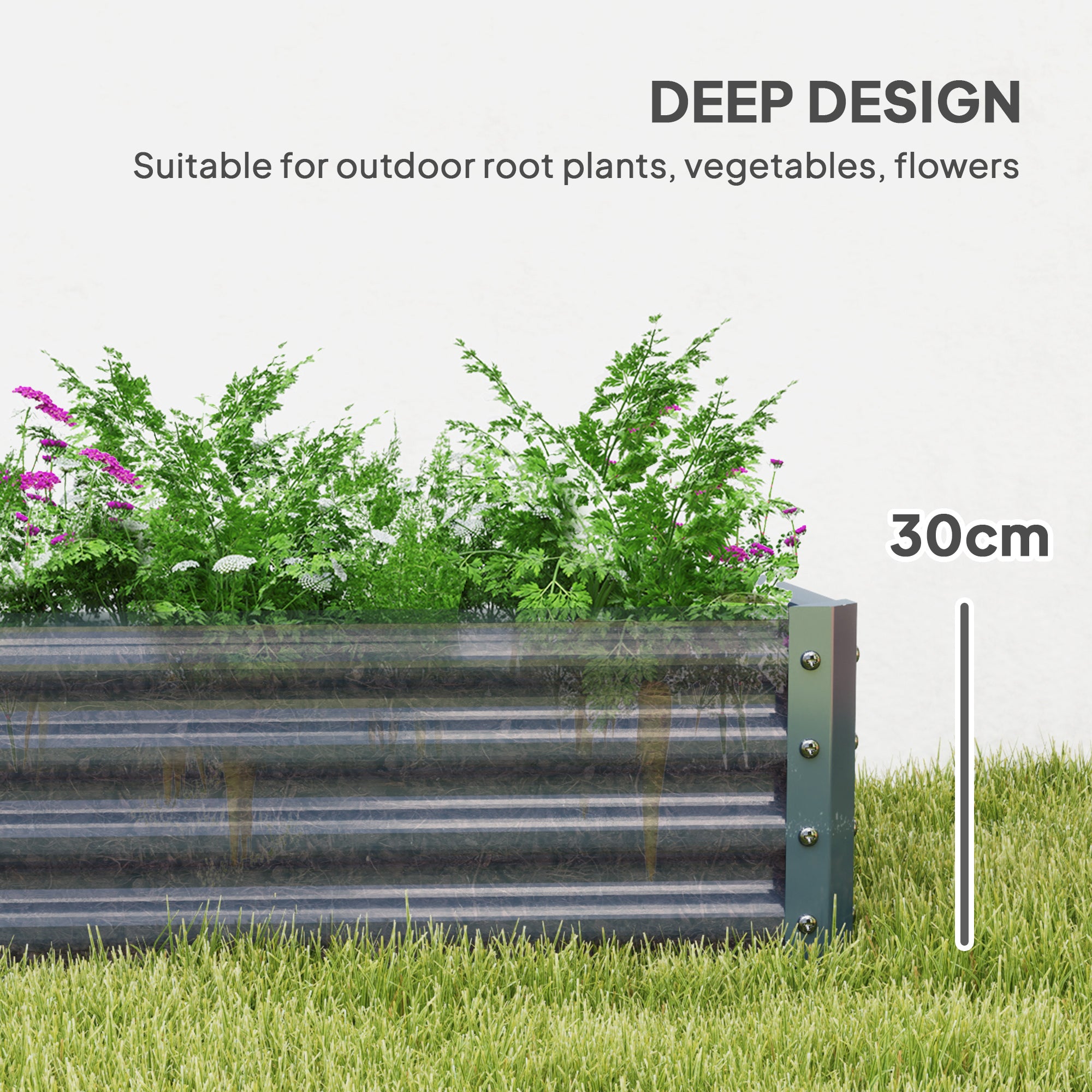 Outsunny Galvanised Steel Raised Garden Bed 180 x 90 x 30cm Silver