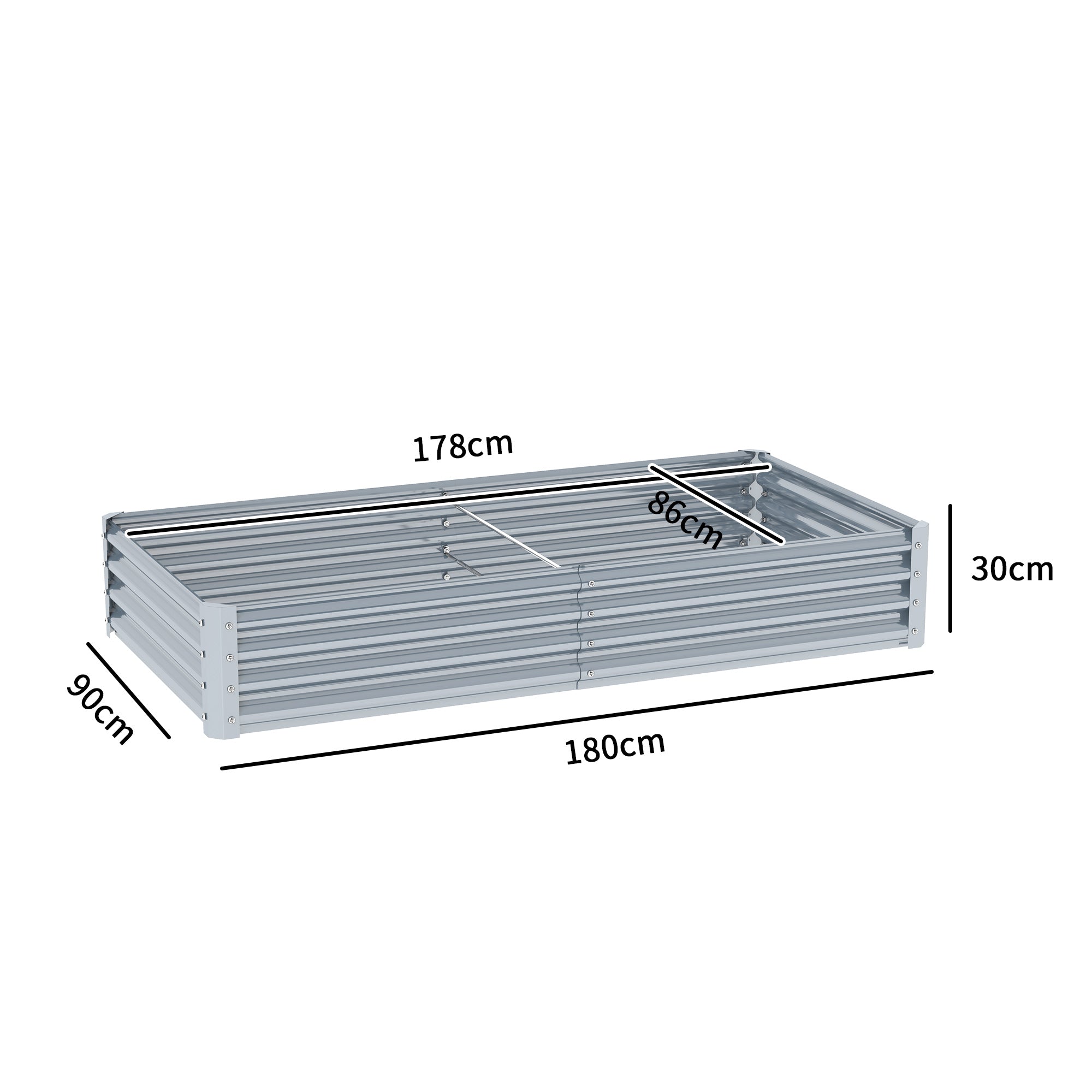 Outsunny Galvanised Steel Raised Garden Bed 180 x 90 x 30cm Silver