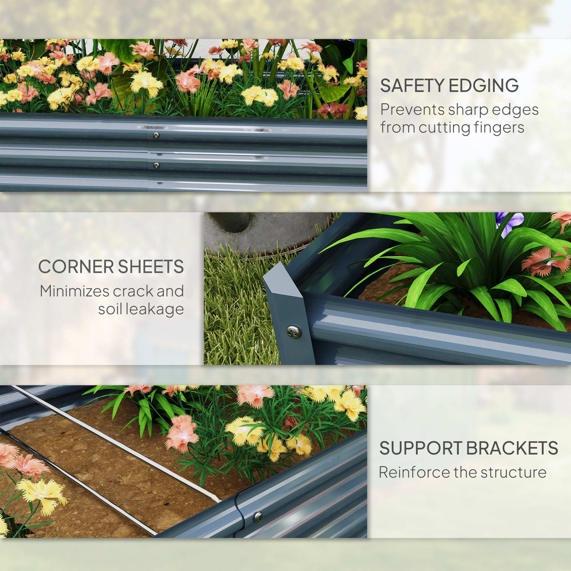 Outsunny Galvanised Steel Raised Garden Bed 180 x 90 x 30cm Silver