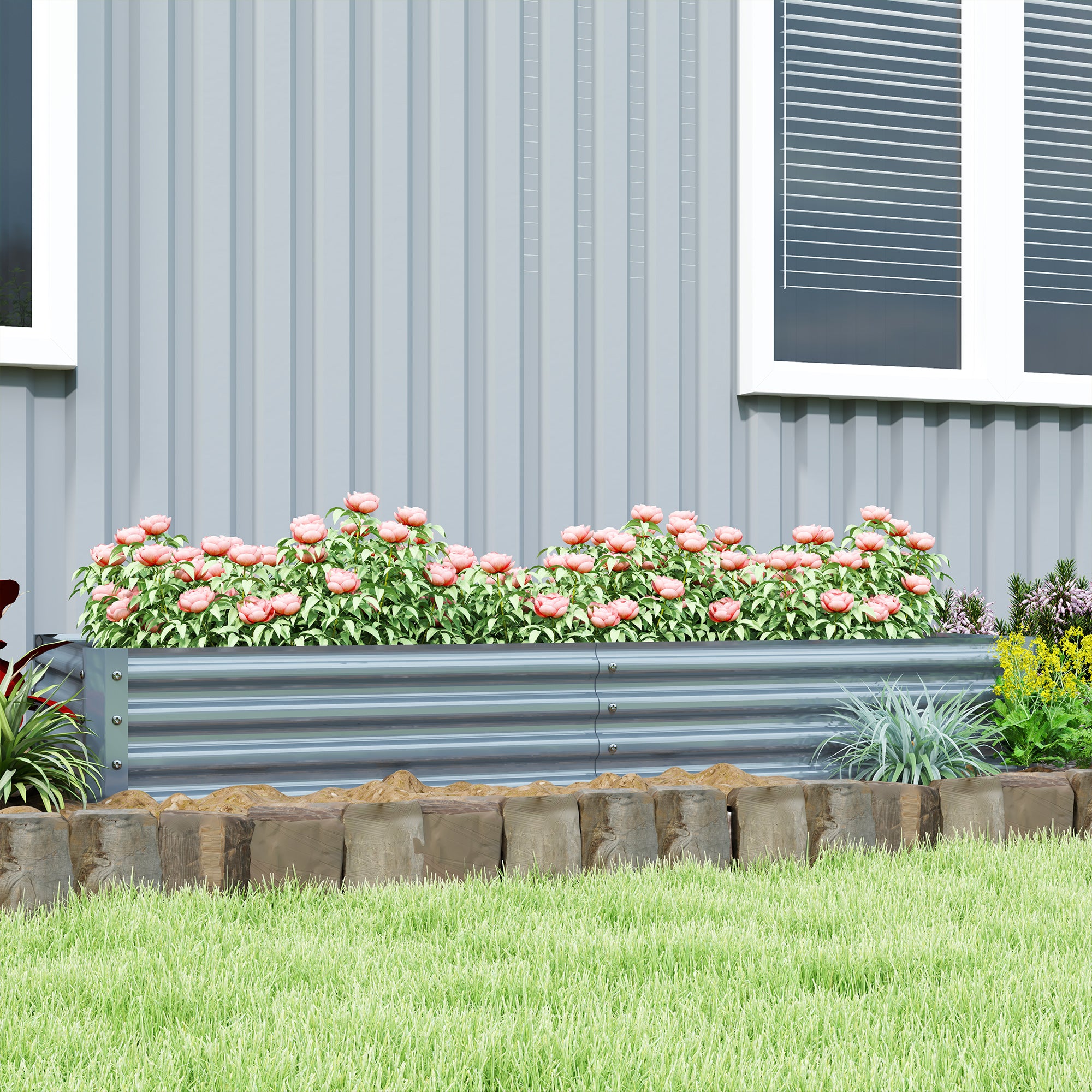 Outsunny Galvanised Steel Raised Garden Bed 180 x 90 x 30cm Silver
