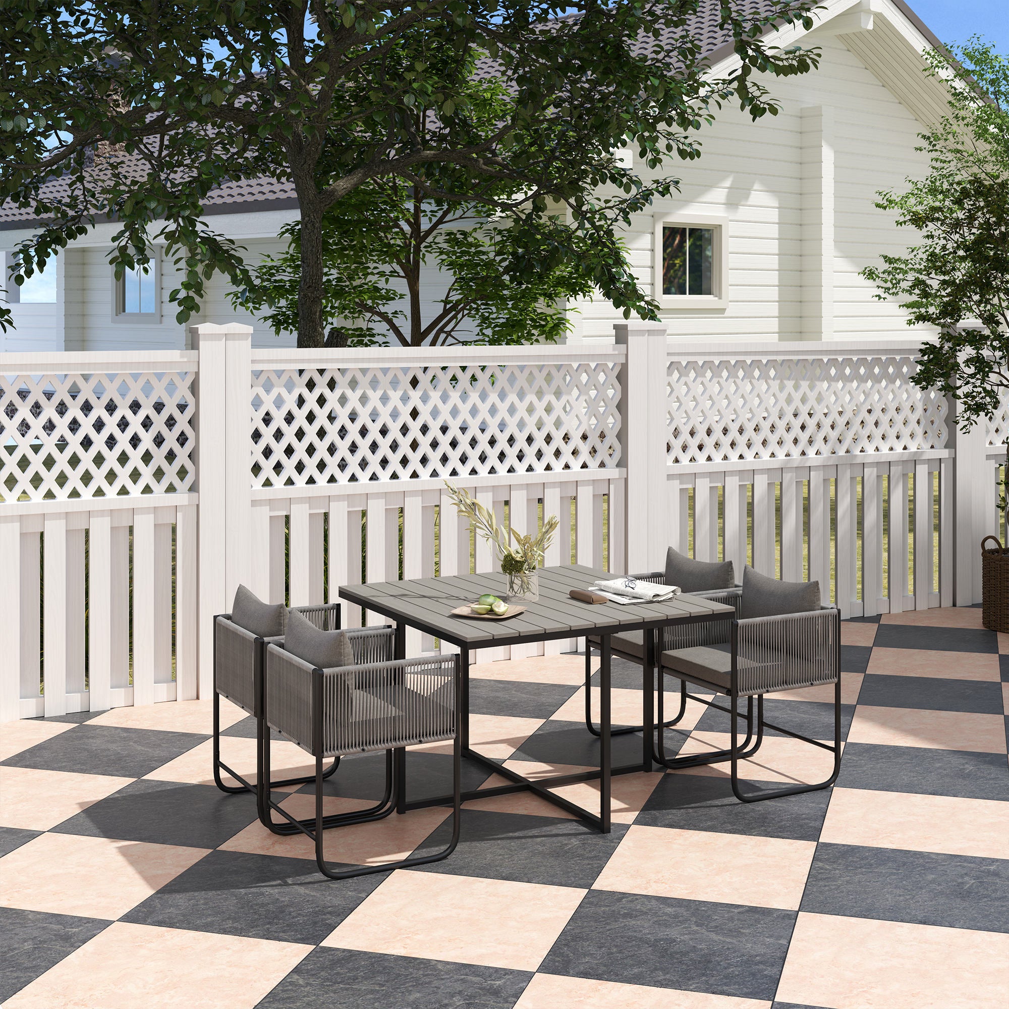 Outsunny Rattan Cube Dining Set with Space-Saving Design