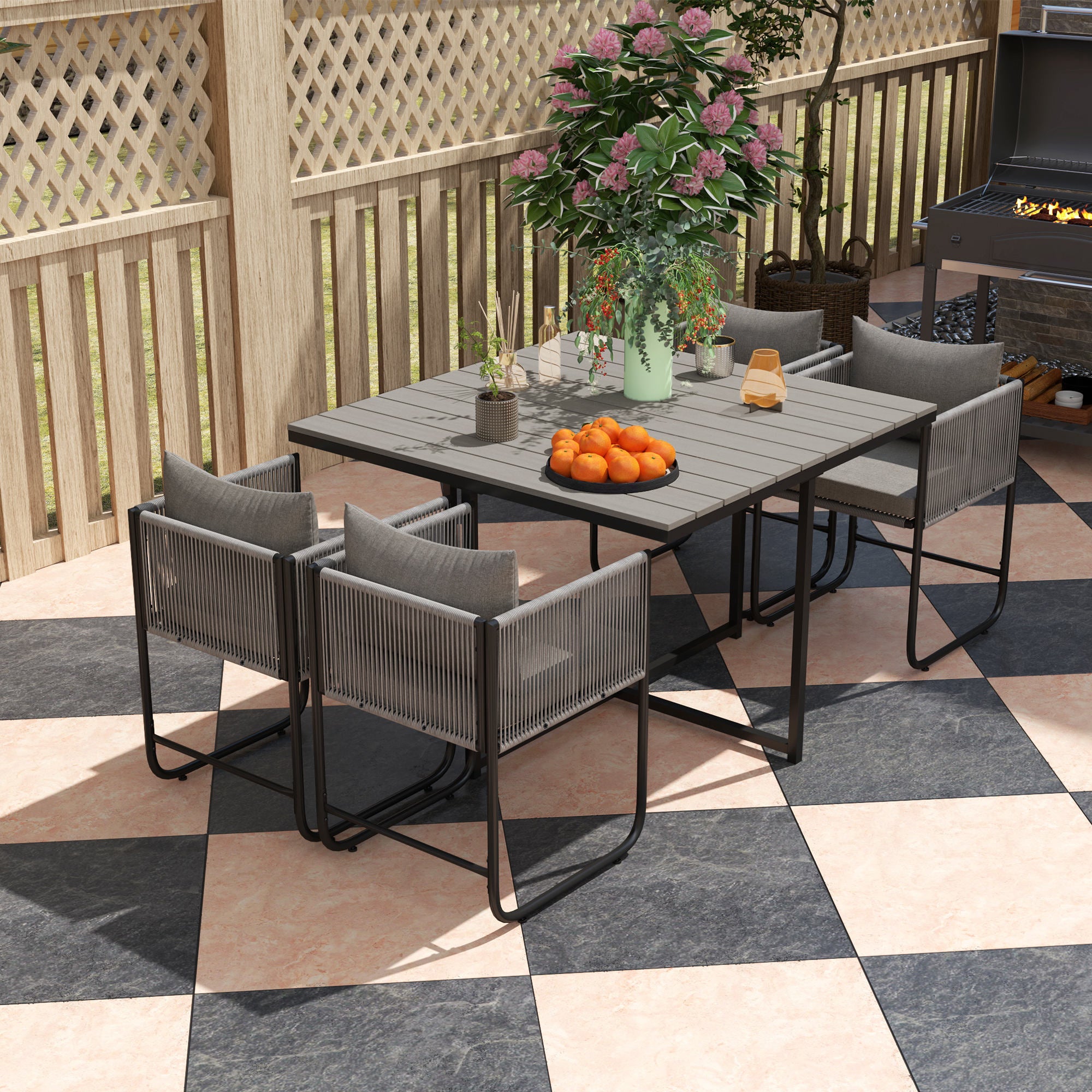 Outsunny Rattan Cube Dining Set with Space-Saving Design