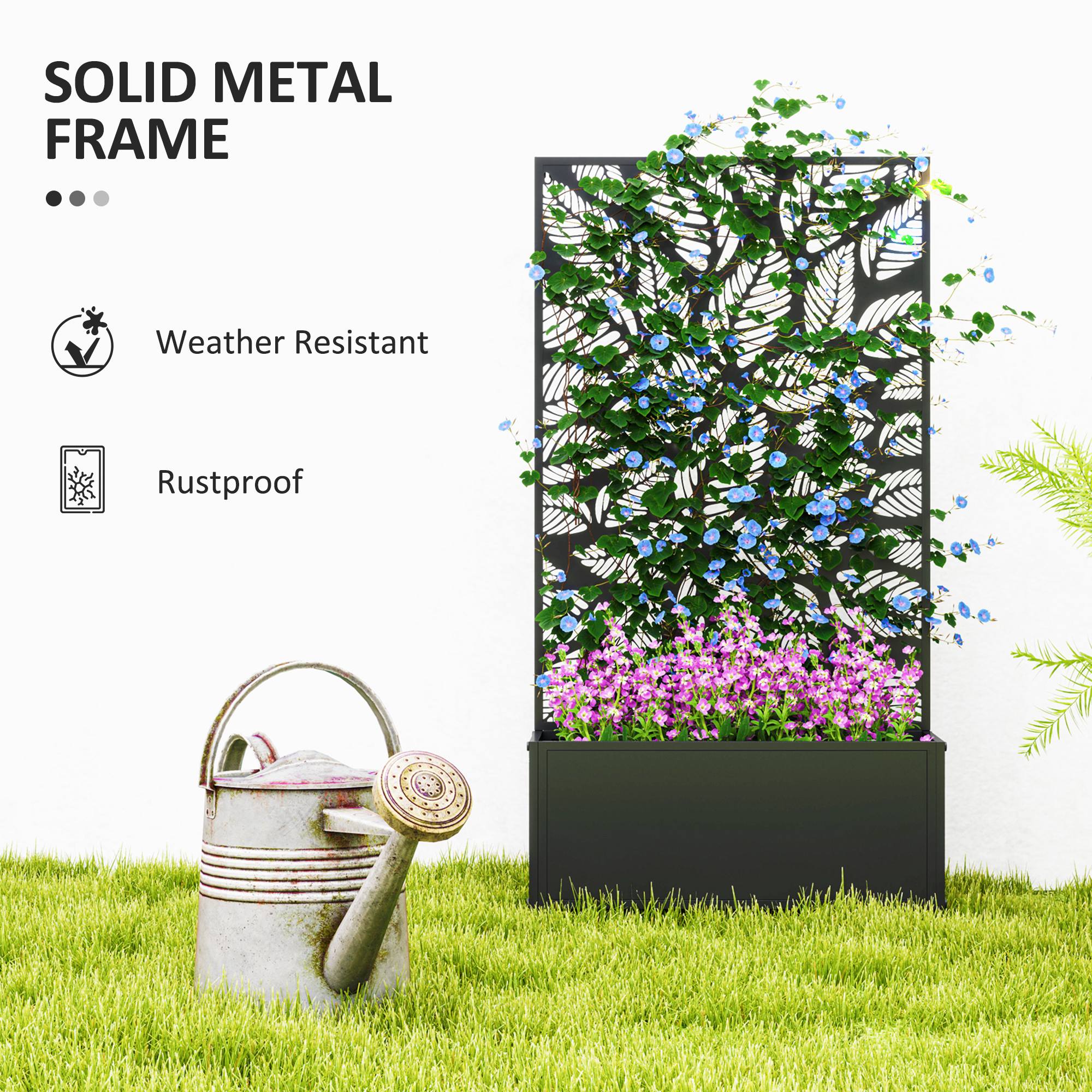 Outsunny Metal Raised Garden Bed with Trellis, Wall-Mounted Planter