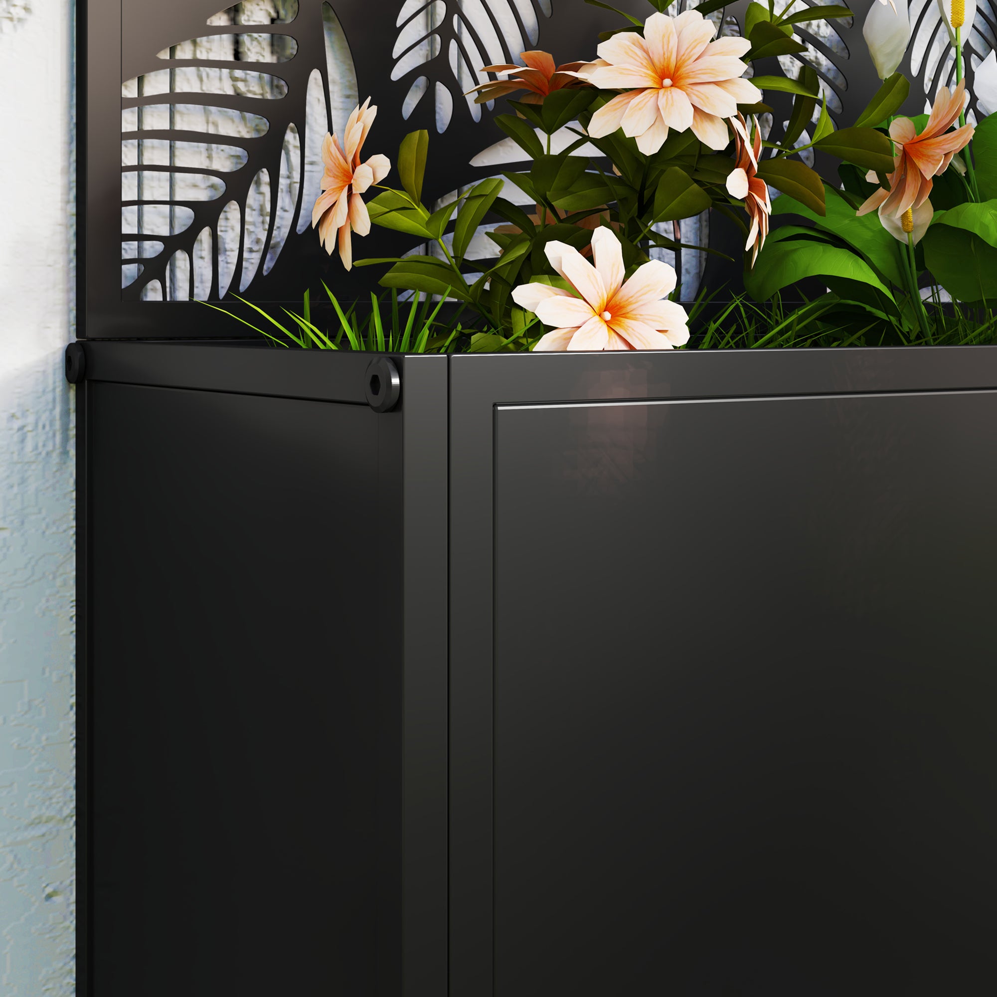 Outsunny Metal Raised Garden Bed with Trellis, Wall-Mounted Planter