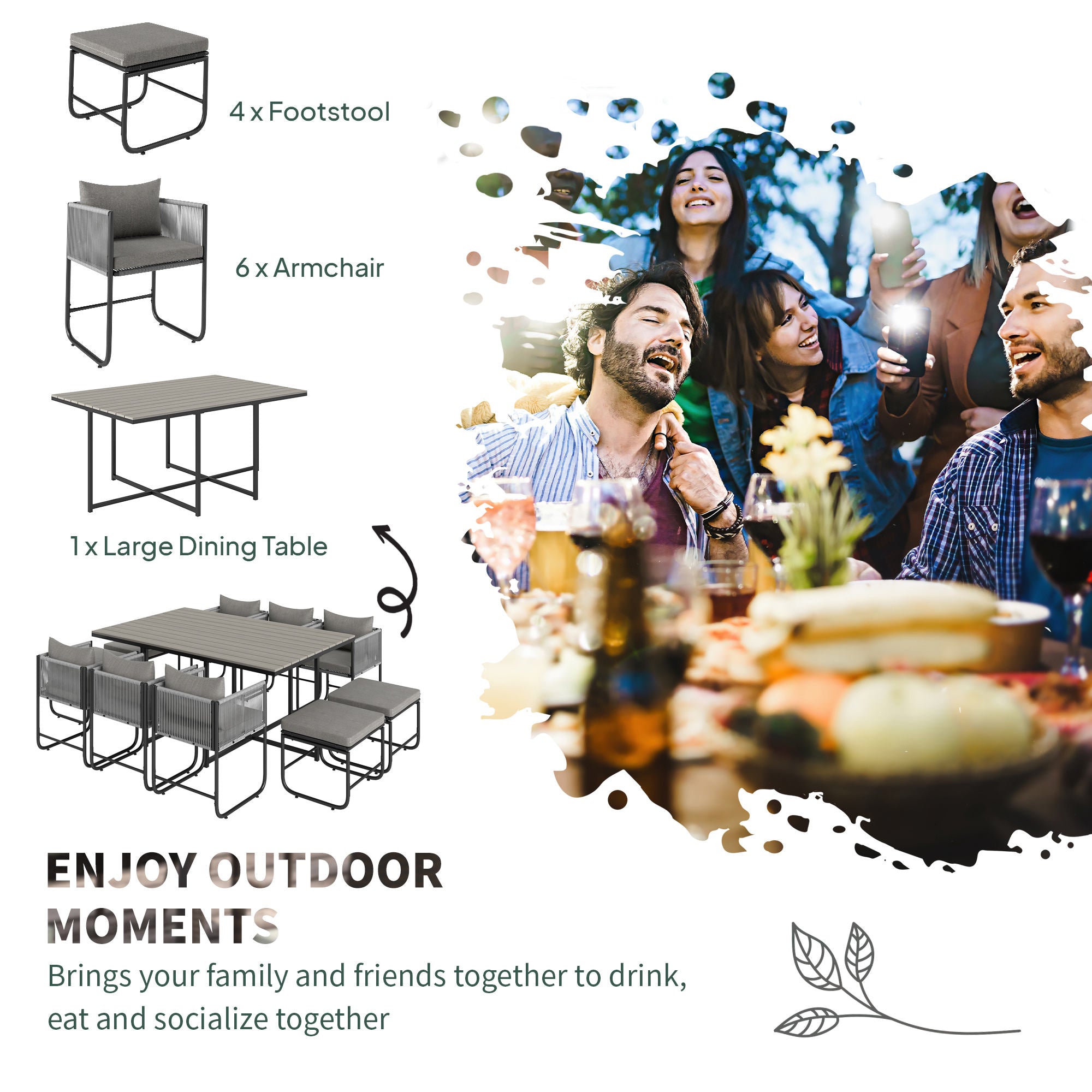 Outsunny Grey Rattan Garden Dining Set with Space-Saving Design
