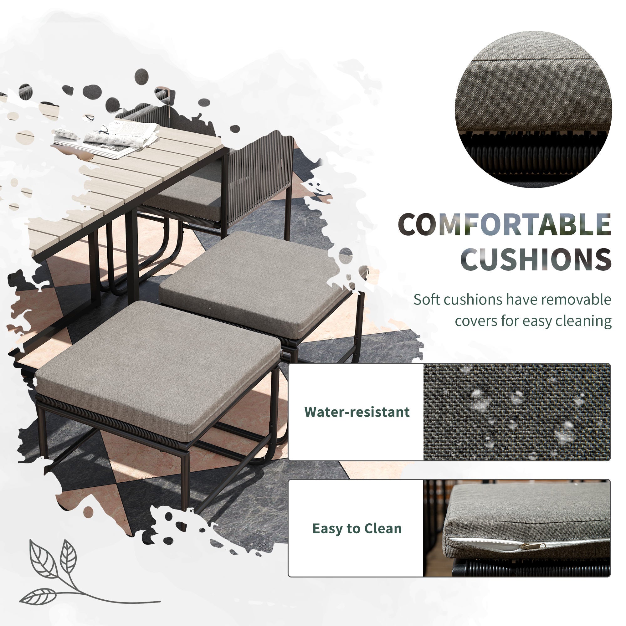 Outsunny Grey Rattan Garden Dining Set with Space-Saving Design