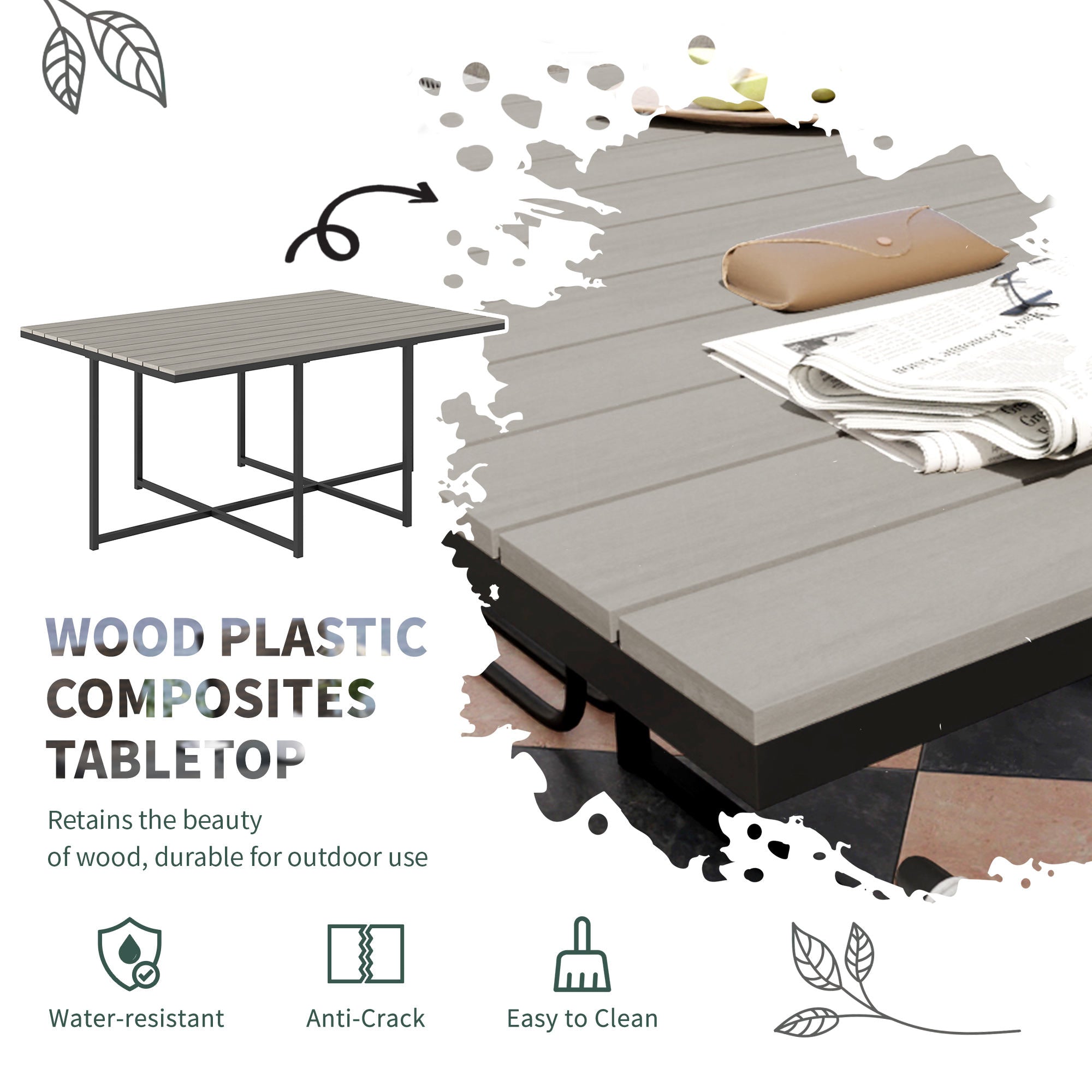Outsunny Grey Rattan Garden Dining Set with Space-Saving Design