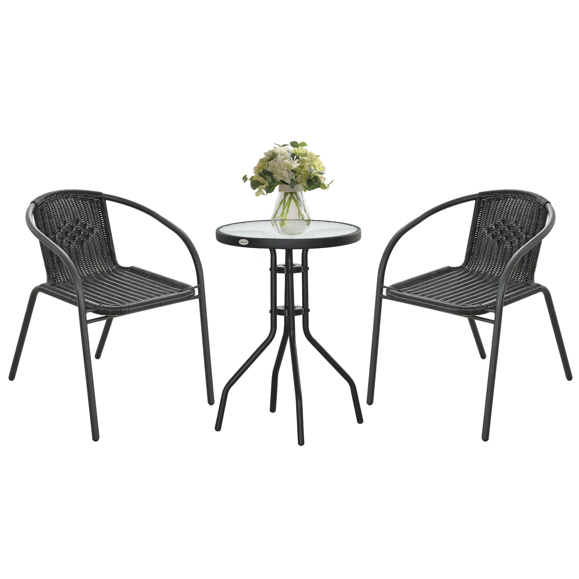 Outsunny 3-Piece Garden Furniture Set with Stackable Chairs, Black
