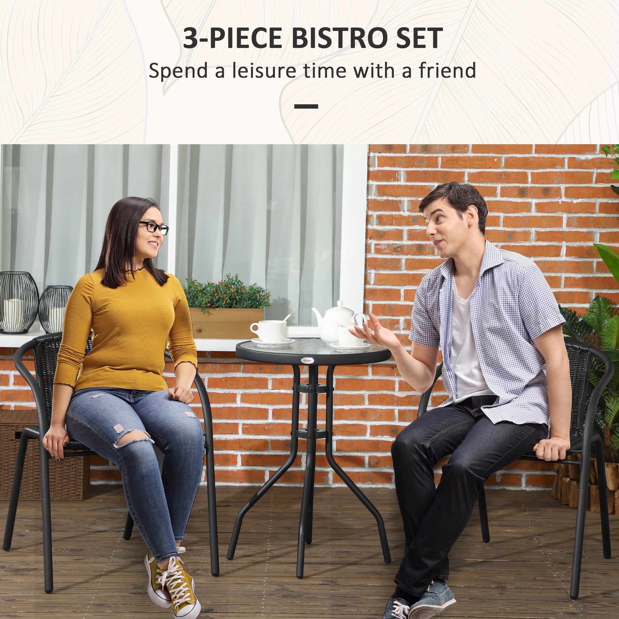 Outsunny 3-Piece Garden Furniture Set with Stackable Chairs, Black