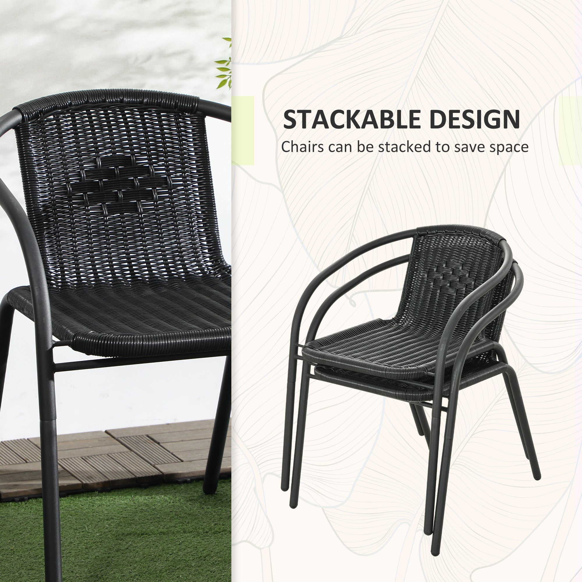 Outsunny 3-Piece Garden Furniture Set with Stackable Chairs, Black