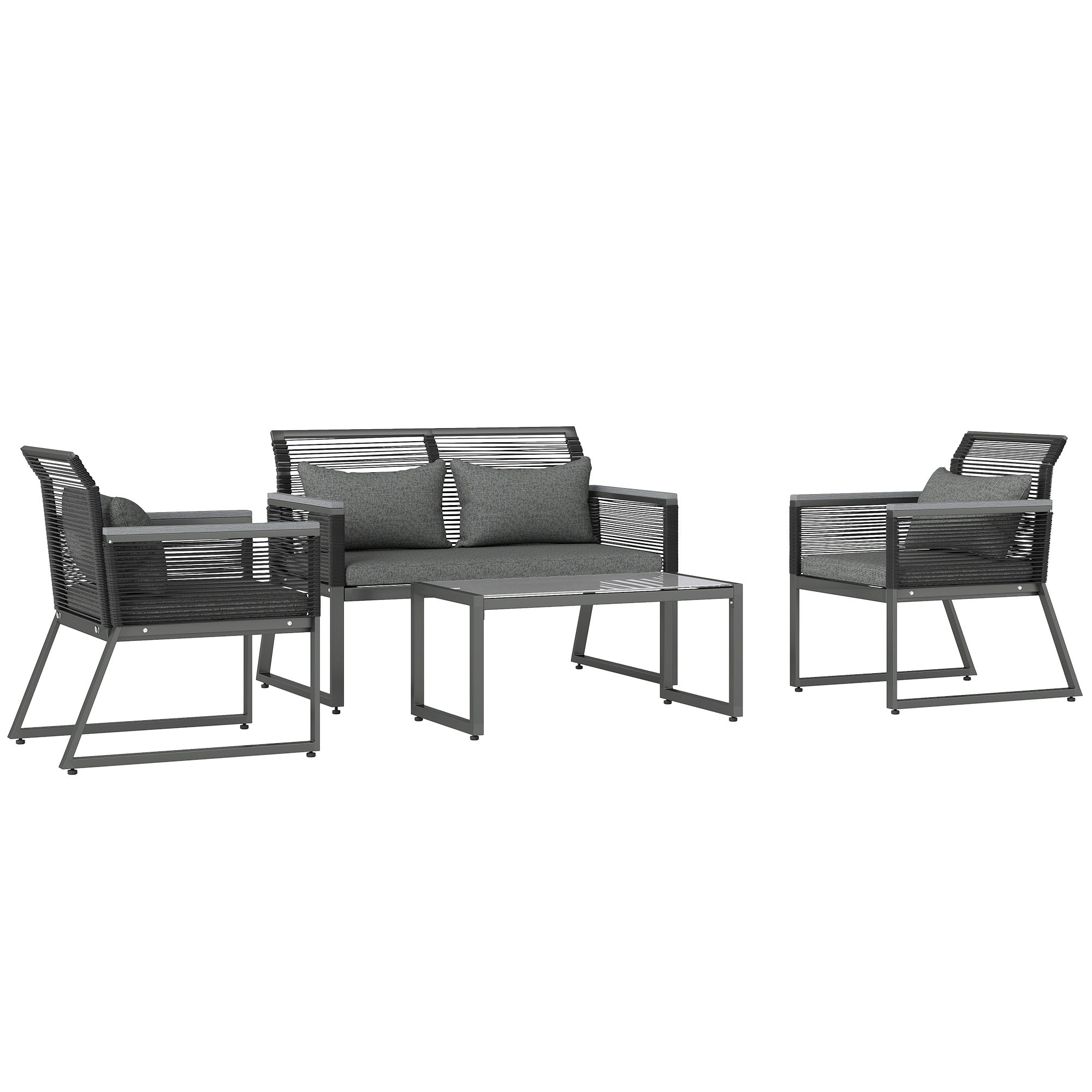 Outsunny 4-Piece Rattan Patio Furniture Set, Charcoal Grey