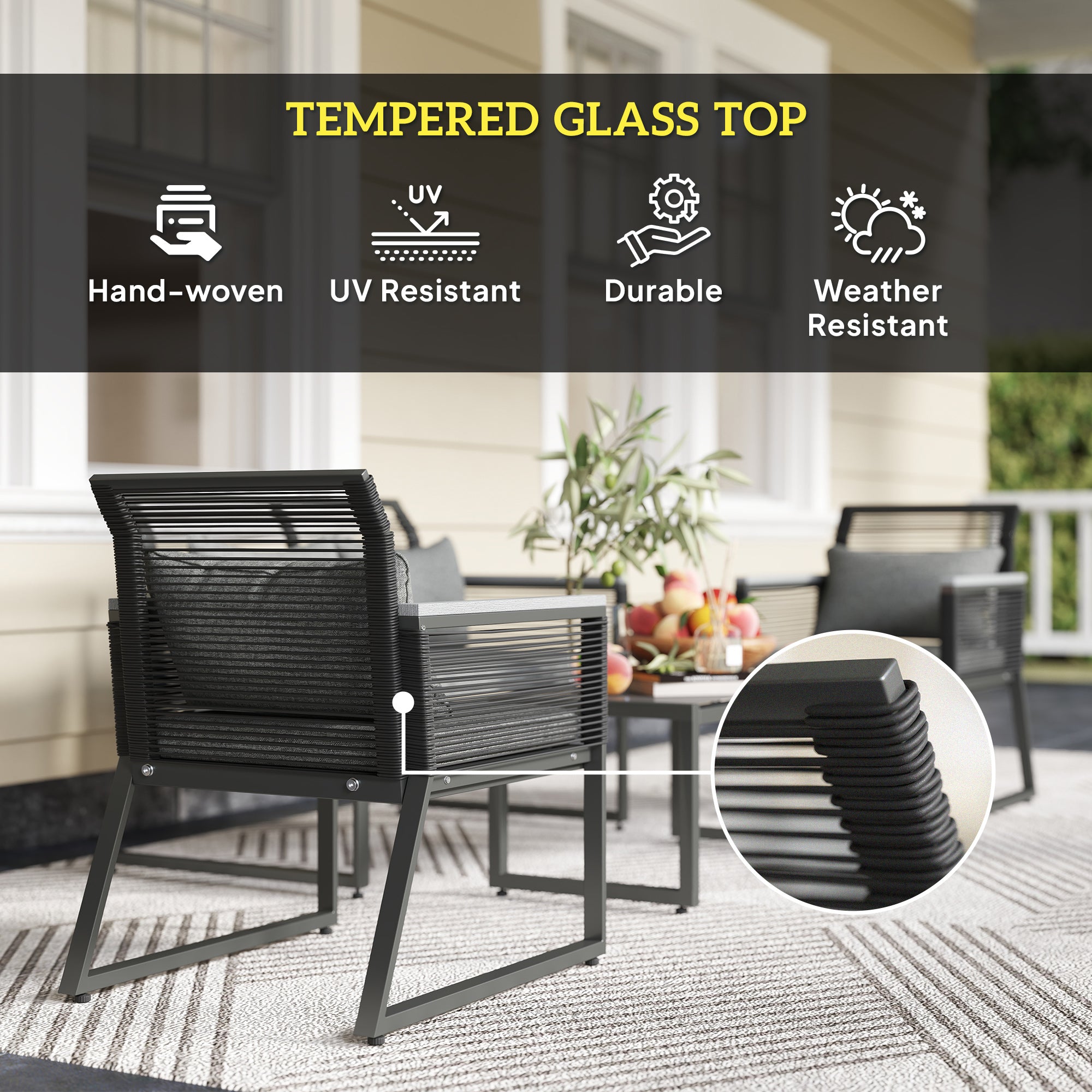 Outsunny 4-Piece Rattan Patio Furniture Set, Charcoal Grey