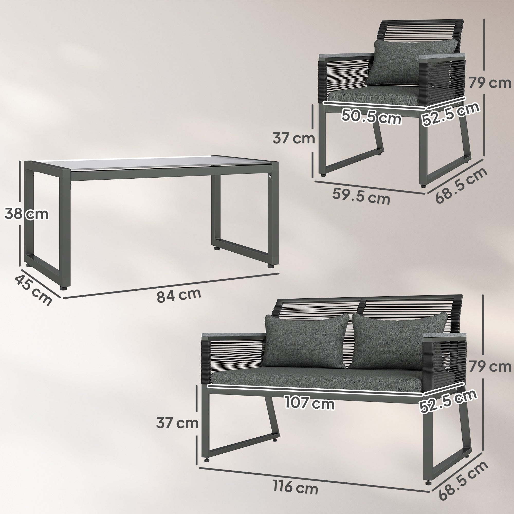 Outsunny 4-Piece Rattan Patio Furniture Set, Charcoal Grey