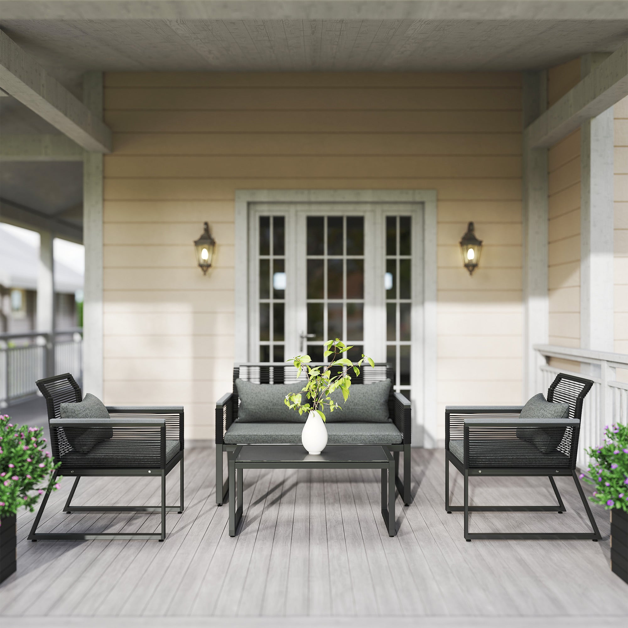 Outsunny 4-Piece Rattan Patio Furniture Set, Charcoal Grey