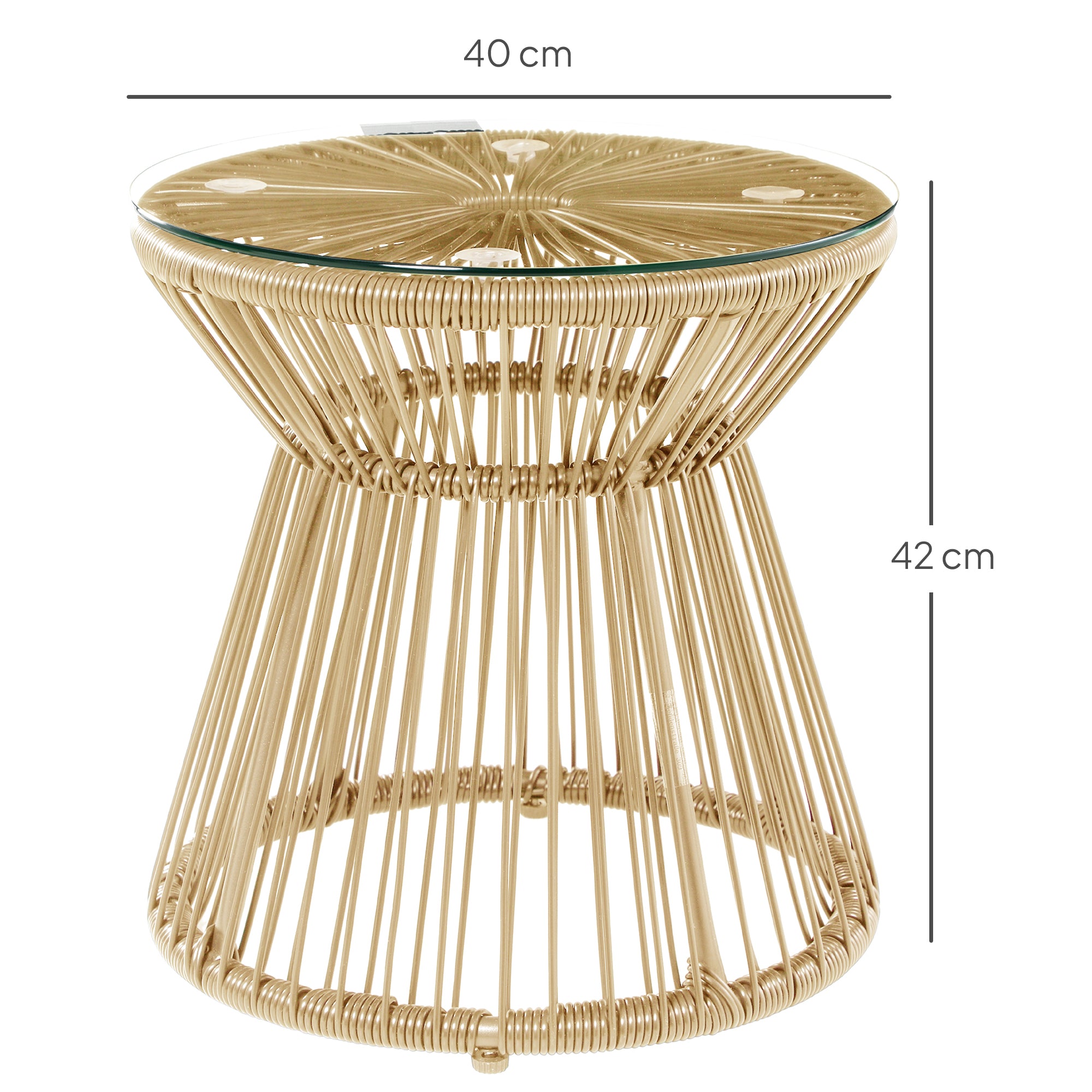 Outsunny Round PE Rattan Side Table with Glass Top, Natural