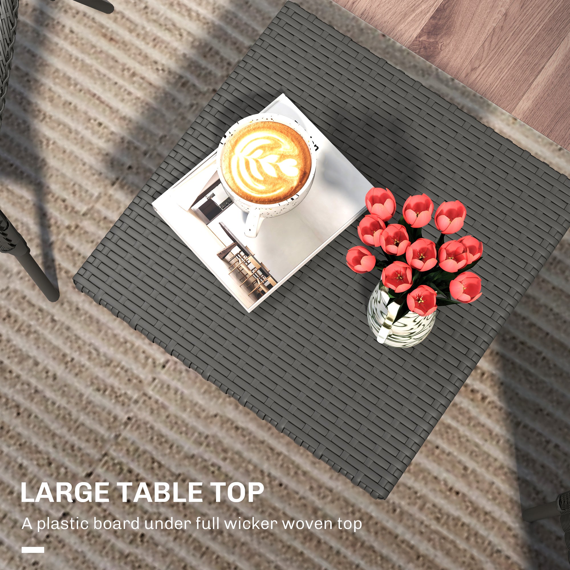 Outsunny Grey PE Rattan Outdoor Coffee Table with Steel Frame