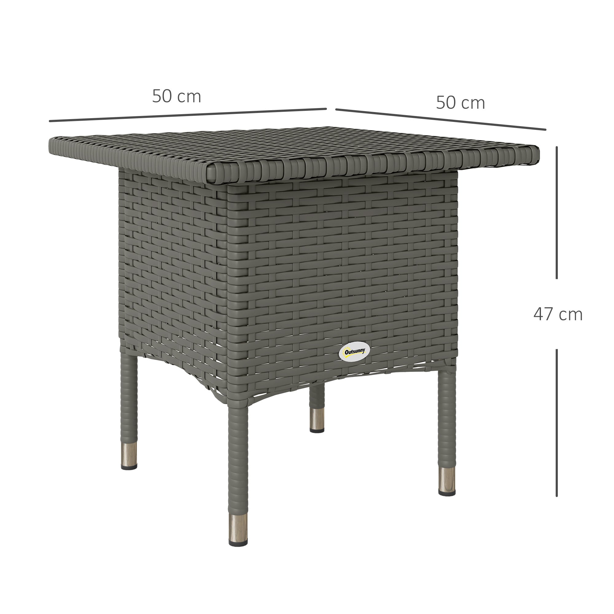 Outsunny Grey PE Rattan Outdoor Coffee Table with Steel Frame