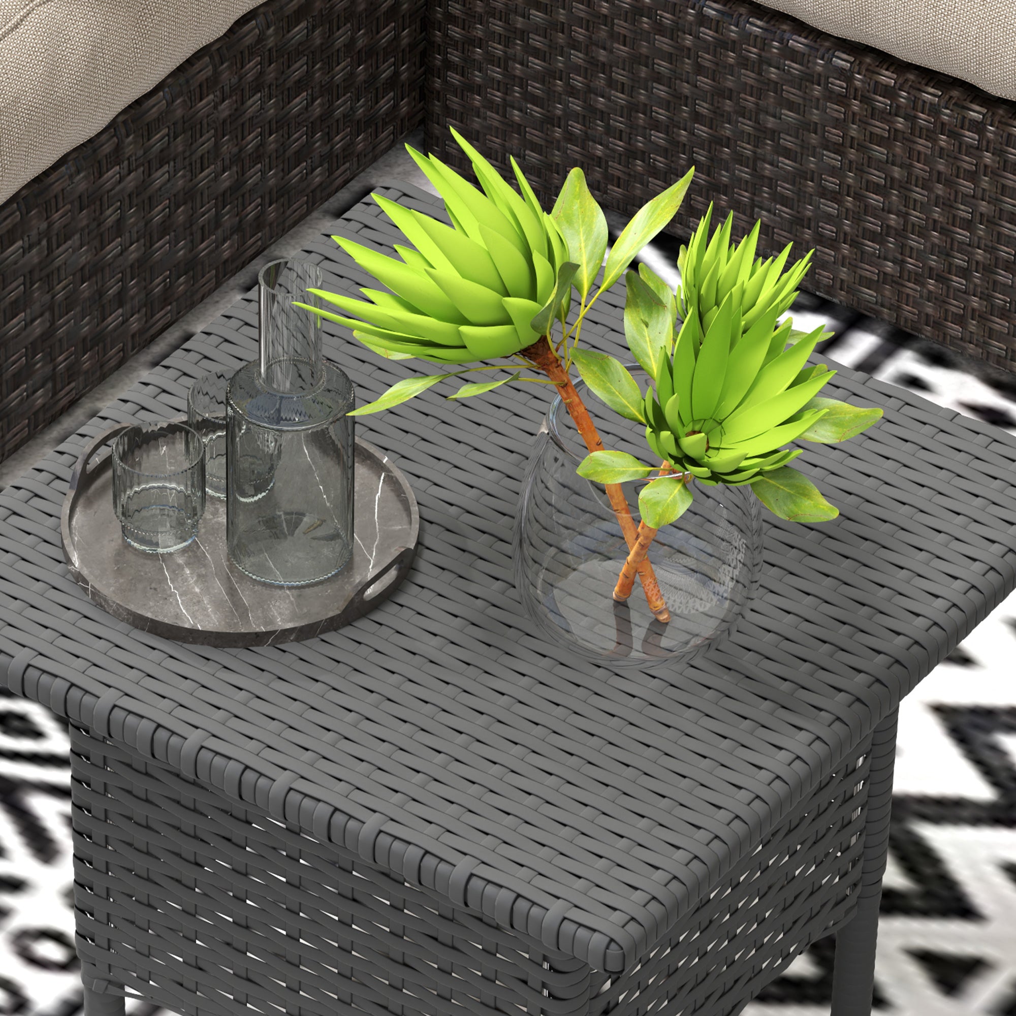 Outsunny Grey PE Rattan Outdoor Coffee Table with Steel Frame