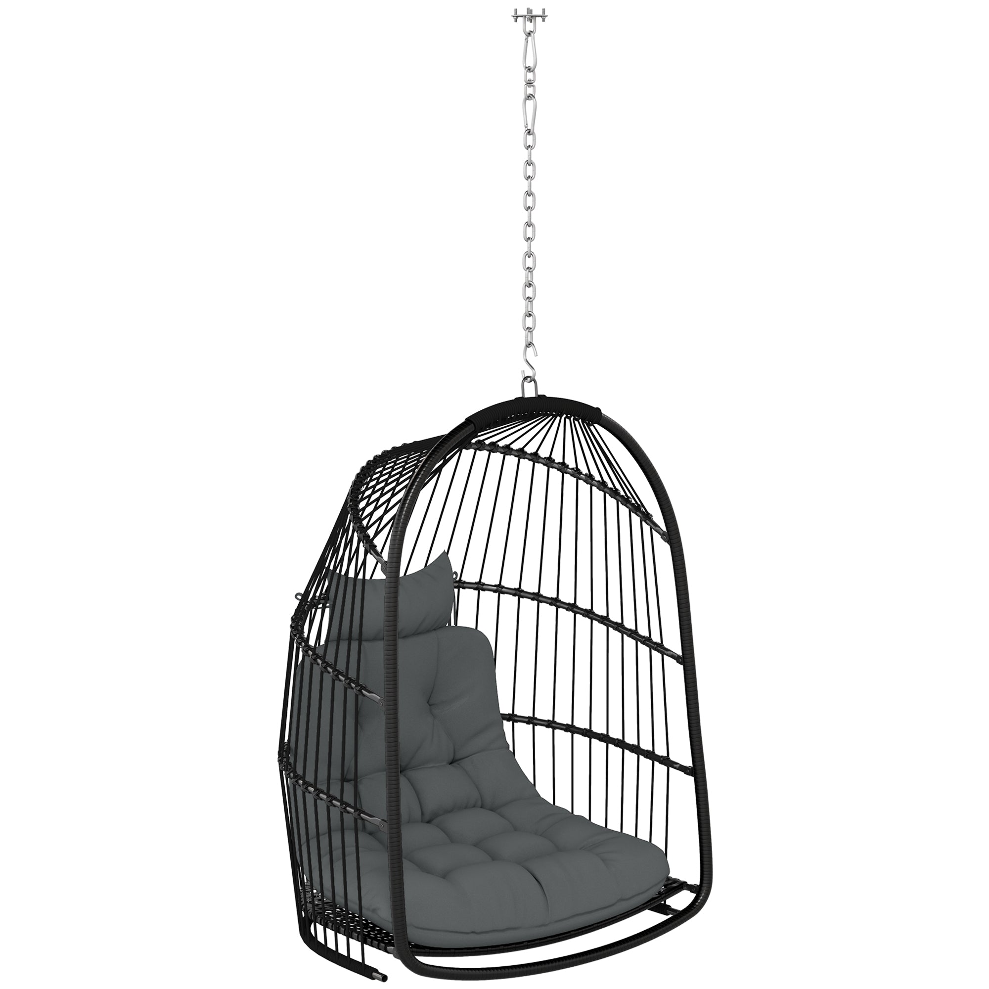 Outsunny Rattan Egg Hanging Chair with Installation Kit, Indoor Outdoor Swing Chair
