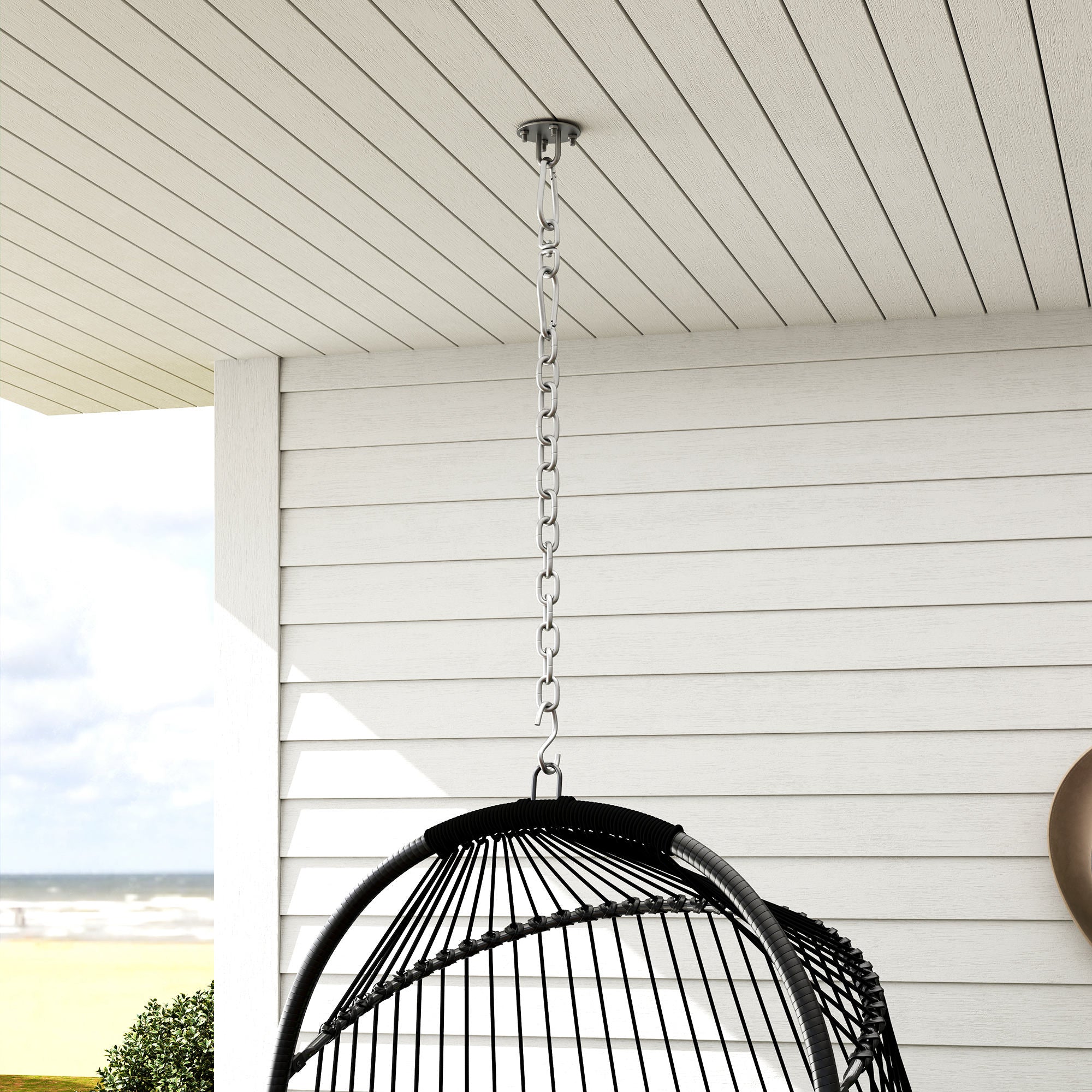 Outsunny Rattan Egg Hanging Chair with Installation Kit, Indoor Outdoor Swing Chair