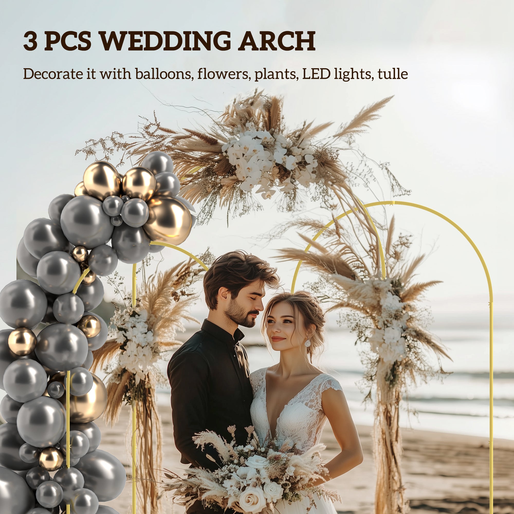 Outsunny Gold Tone Metal Wedding Arch Frame Backdrop Stand Set