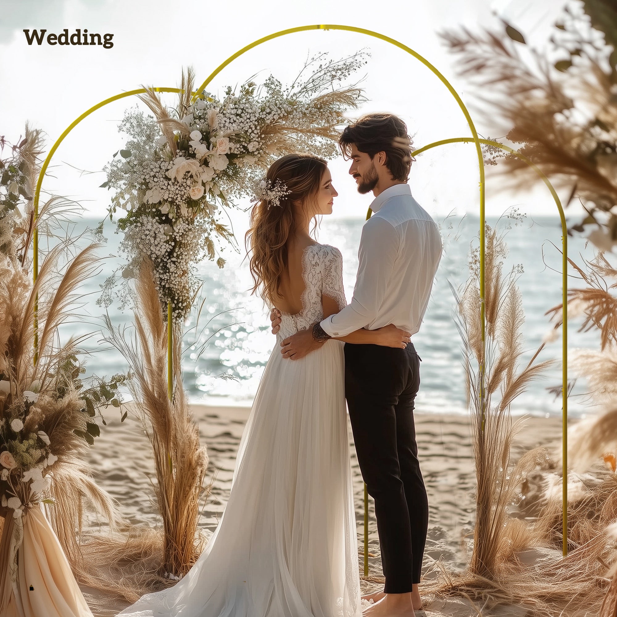 Outsunny Gold Tone Metal Wedding Arch Frame Backdrop Stand Set