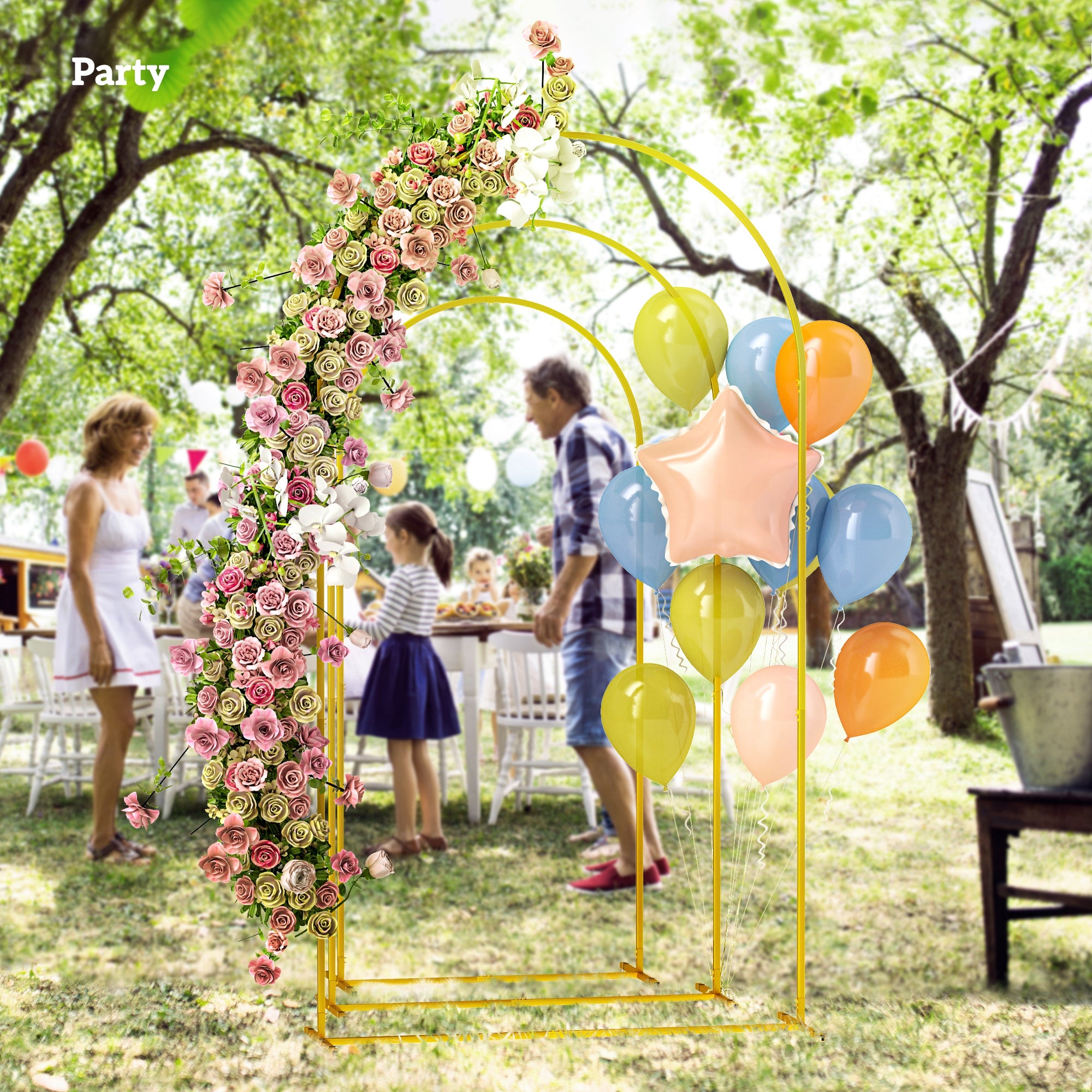 Outsunny Gold Tone Metal Wedding Arch Frame Backdrop Stand Set