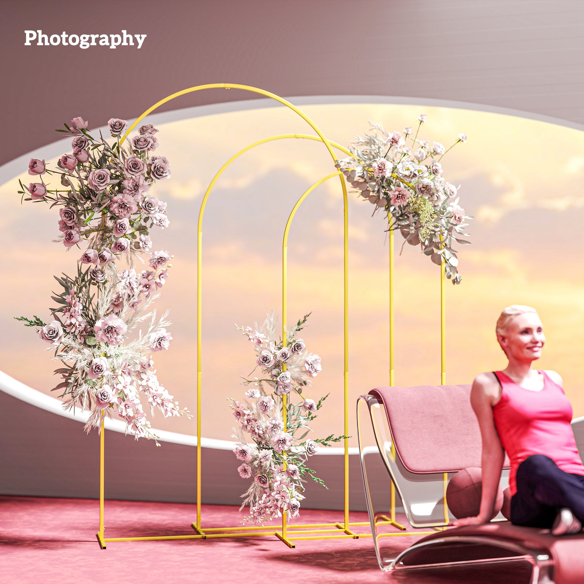 Outsunny Gold Tone Metal Wedding Arch Frame Backdrop Stand Set