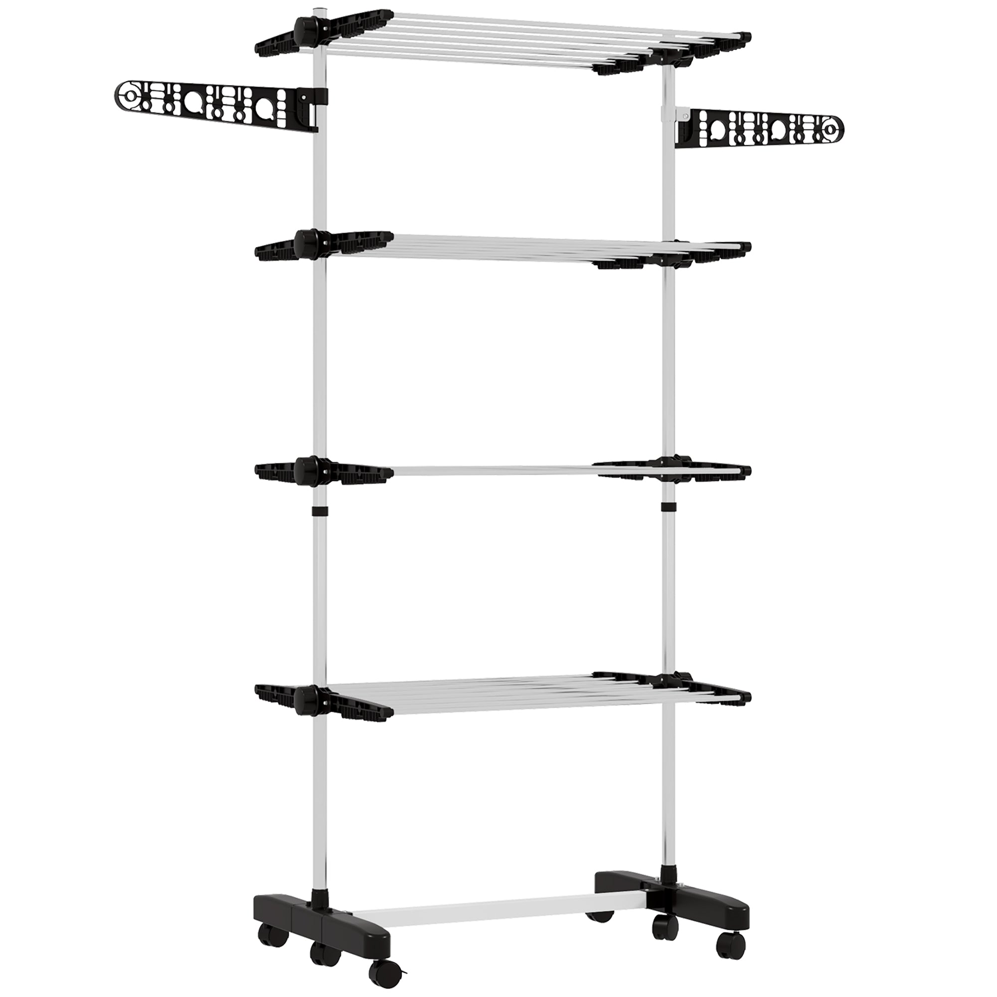 HOMCOM 4-Tier Folding Clothes Drying Rack, Stainless Steel, Wheeled