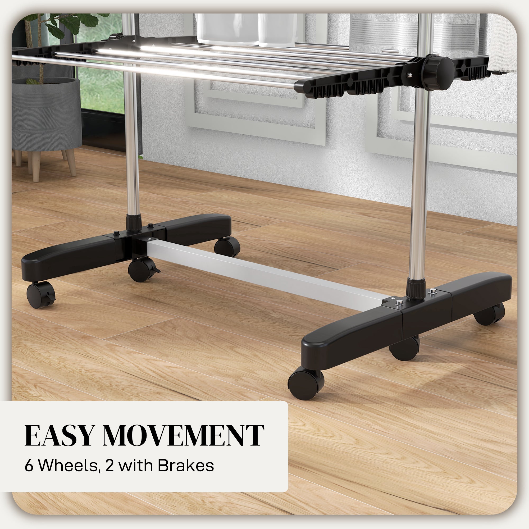 HOMCOM 4-Tier Folding Clothes Drying Rack, Stainless Steel, Wheeled