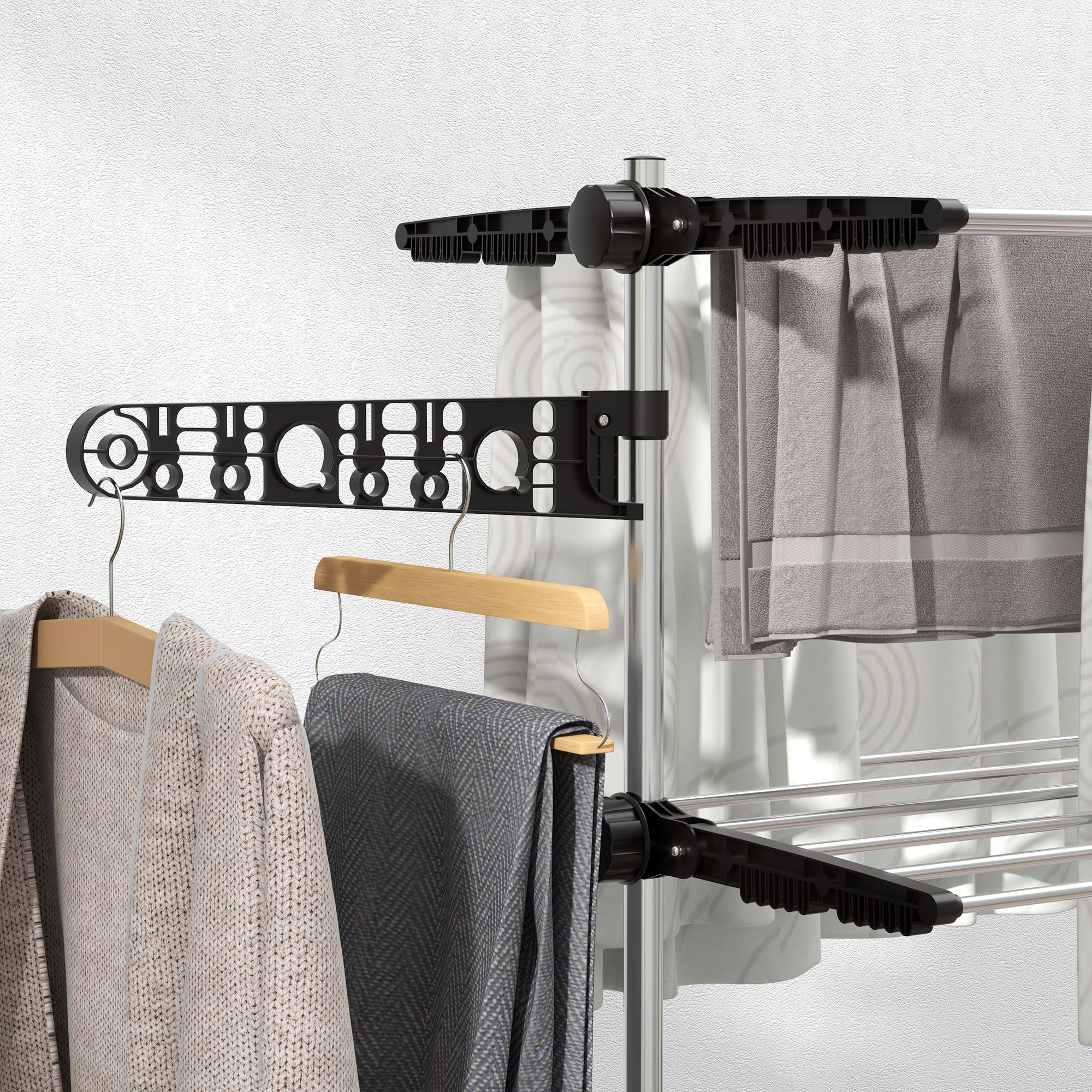 HOMCOM 4-Tier Folding Clothes Drying Rack, Stainless Steel, Wheeled