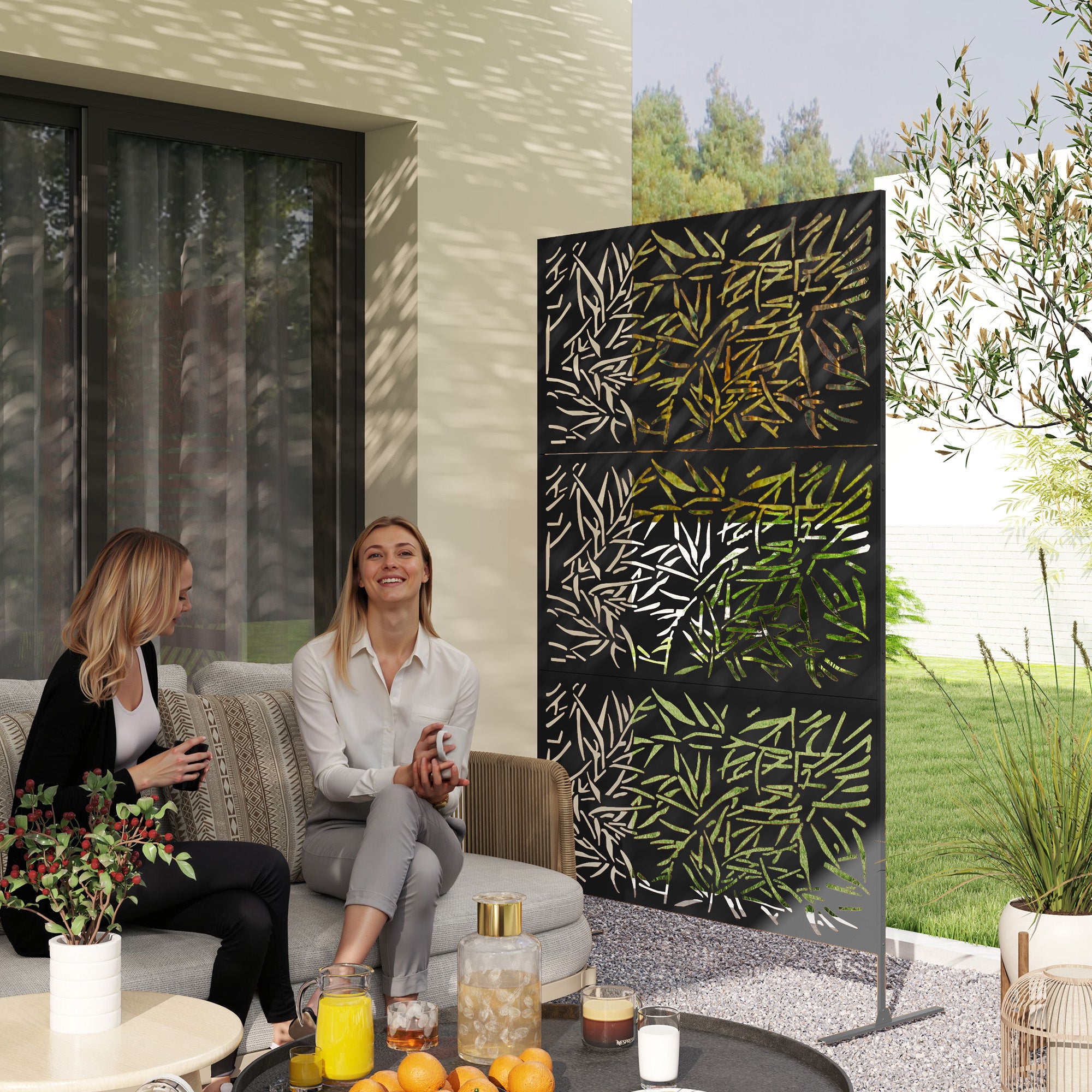 Outsunny Black Bamboo Outdoor Privacy Screen with Steel Frame
