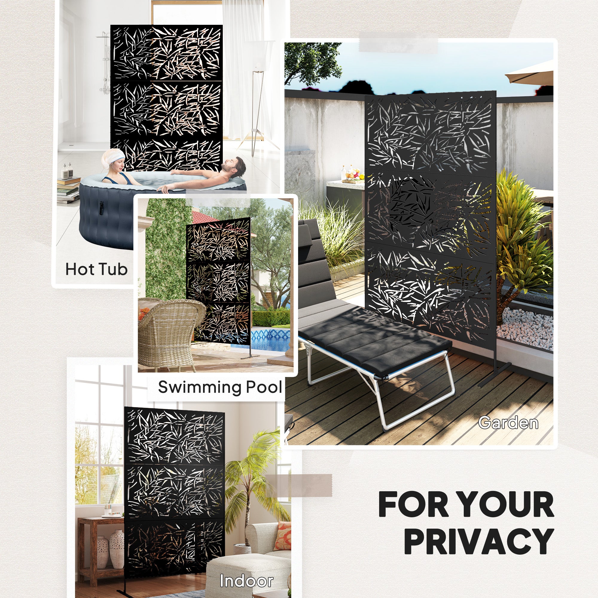 Outsunny Black Bamboo Outdoor Privacy Screen with Steel Frame