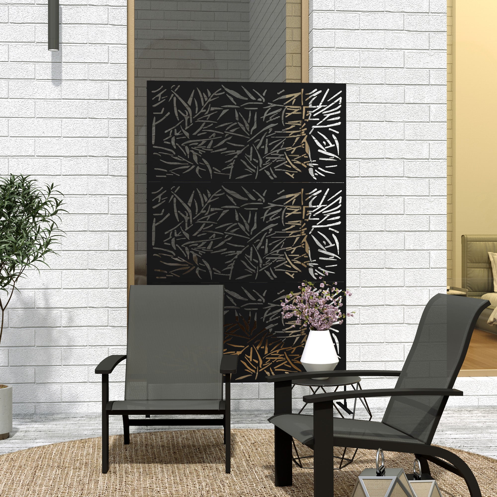 Outsunny Black Bamboo Outdoor Privacy Screen with Steel Frame