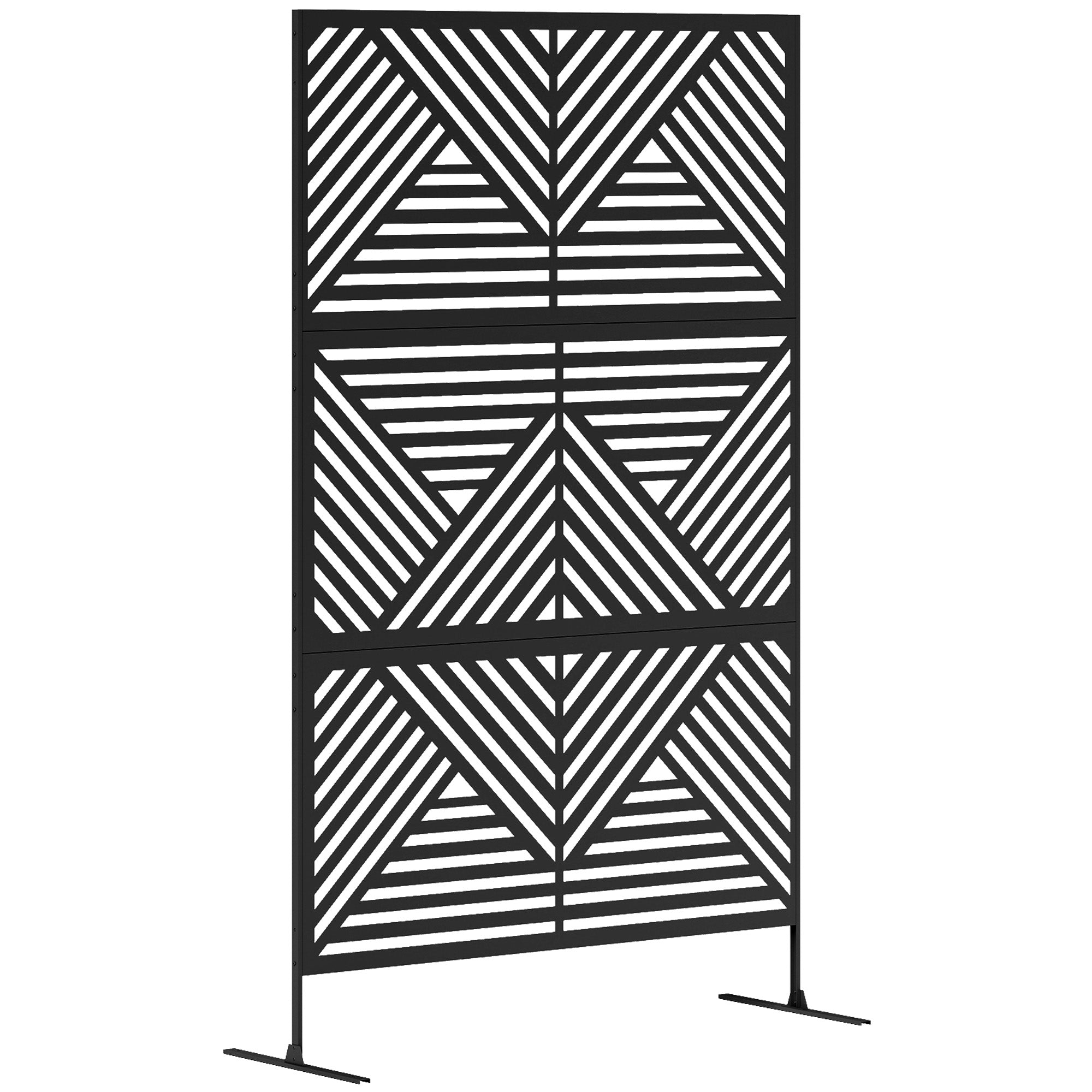 Outsunny Rhombus Black Steel Outdoor Divider Screen with Stand