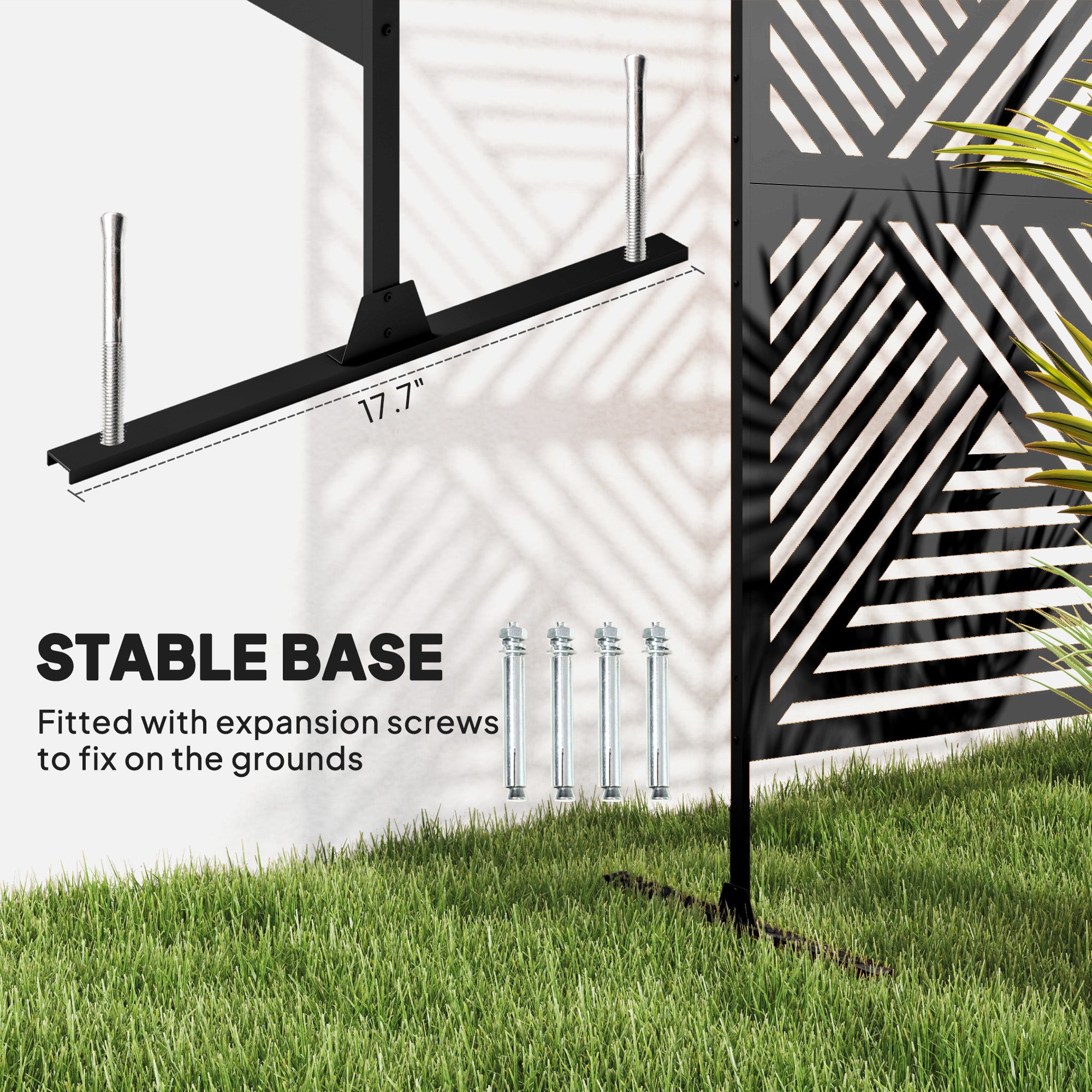 Outsunny Rhombus Black Steel Outdoor Divider Screen with Stand