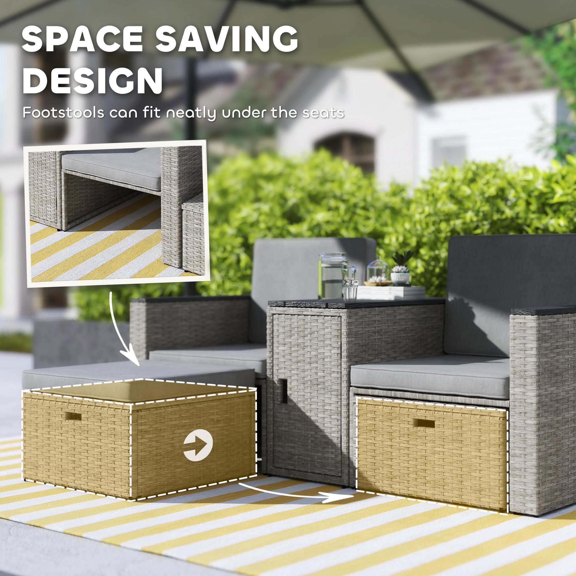 Outsunny 5 Piece Rattan Garden Furniture Set with Storage Table, Grey