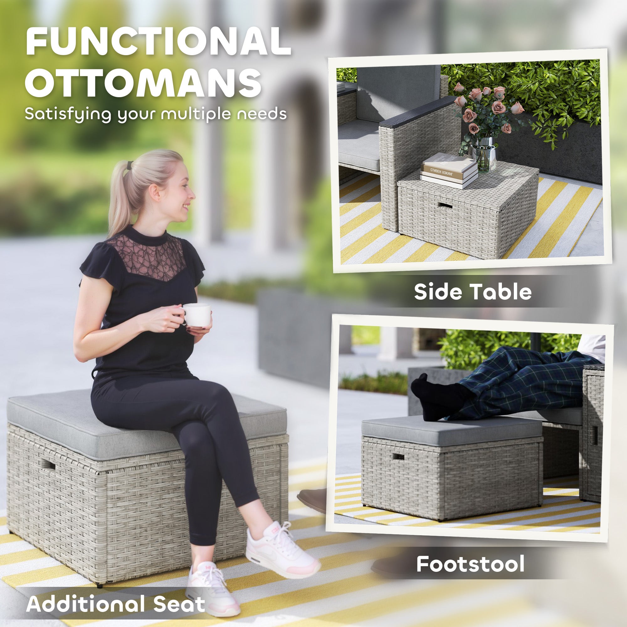 Outsunny 5 Piece Rattan Garden Furniture Set with Storage Table, Grey